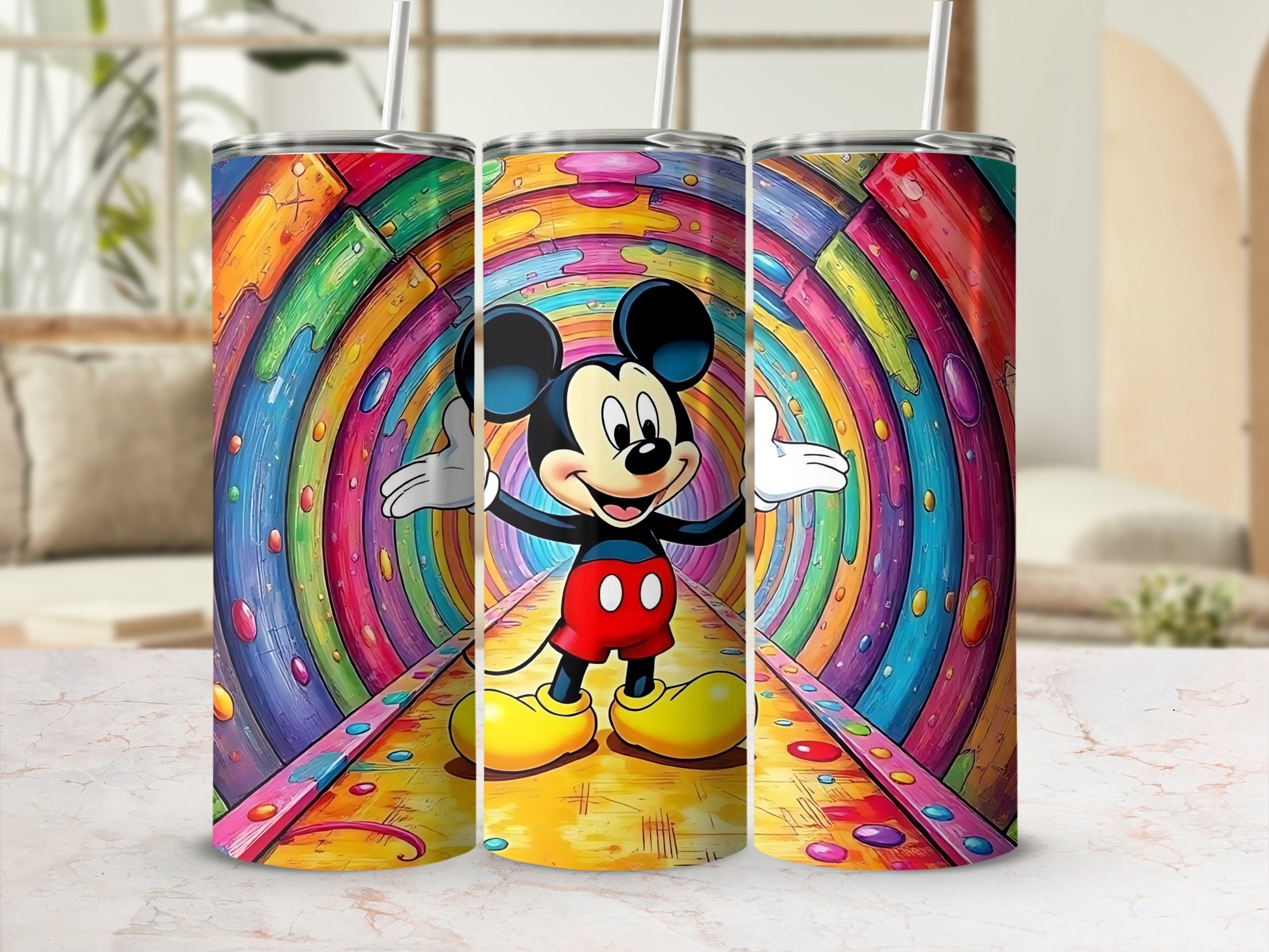 Colorful Rainbow Tunnel Mouse Design Tumbler Cup