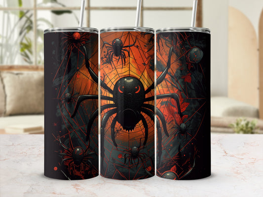 Three tumblers with Halloween spider web and spider art design.