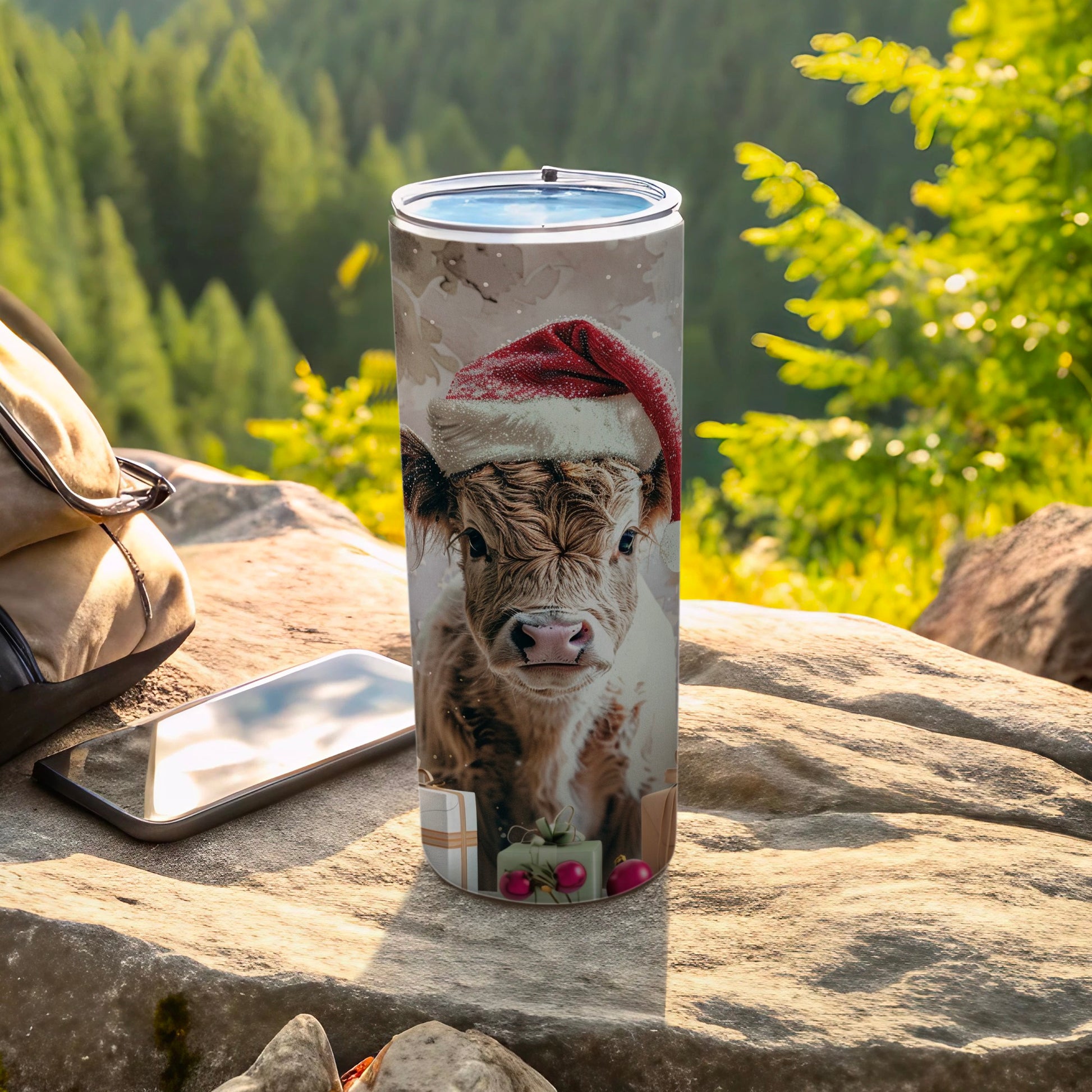 Cute Cow in Santa Hat Christmas Design Tumbler product