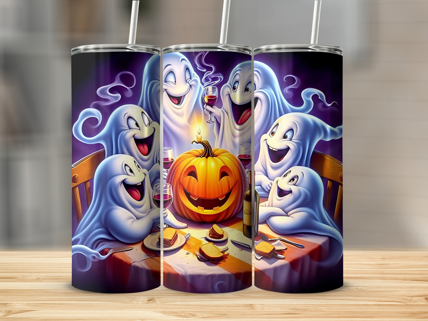 Halloween Ghosts with Pumpkin Print Tumbler Cup
