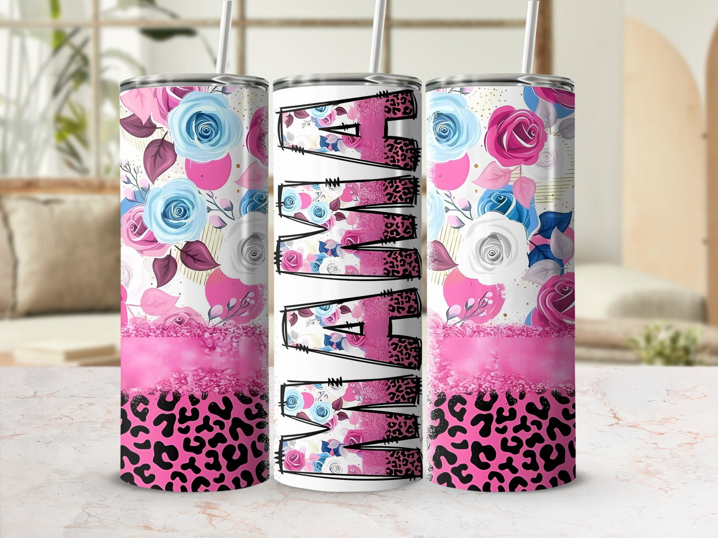 Vibrant Floral and Leopard Print Vacuum Insulated Tumbler