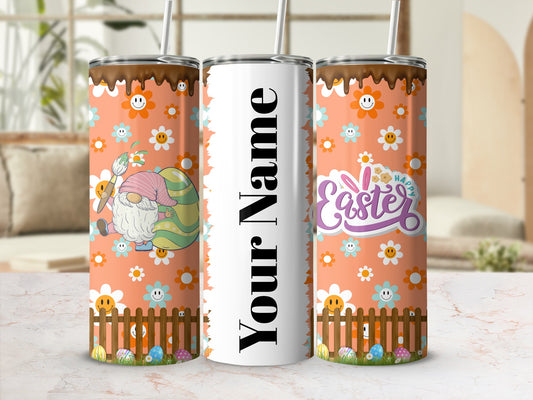 Personalized Easter Gnome Floral Pattern Tumbler Cup