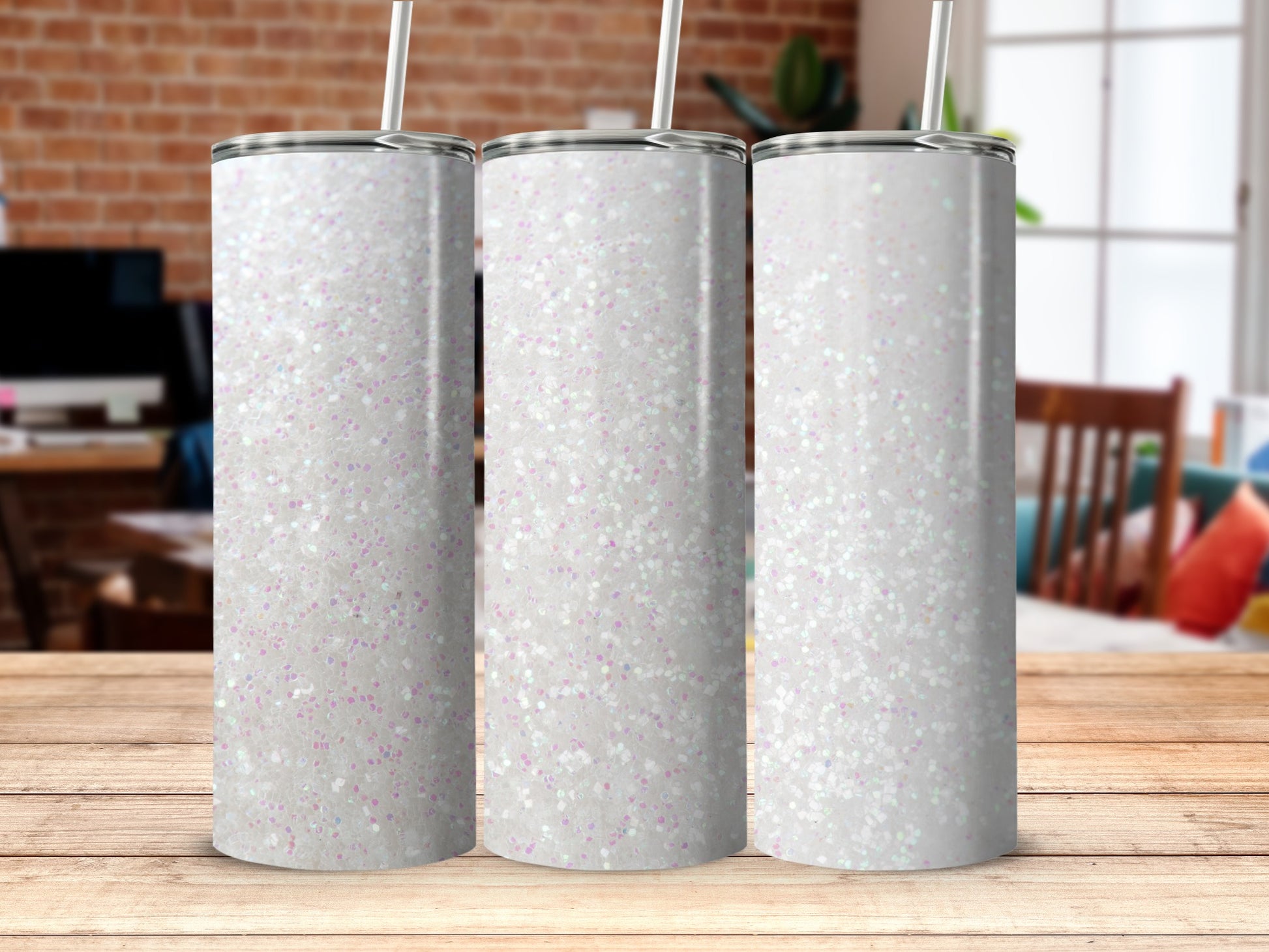 Sparkling Glitter White Tumbler with Straw Product