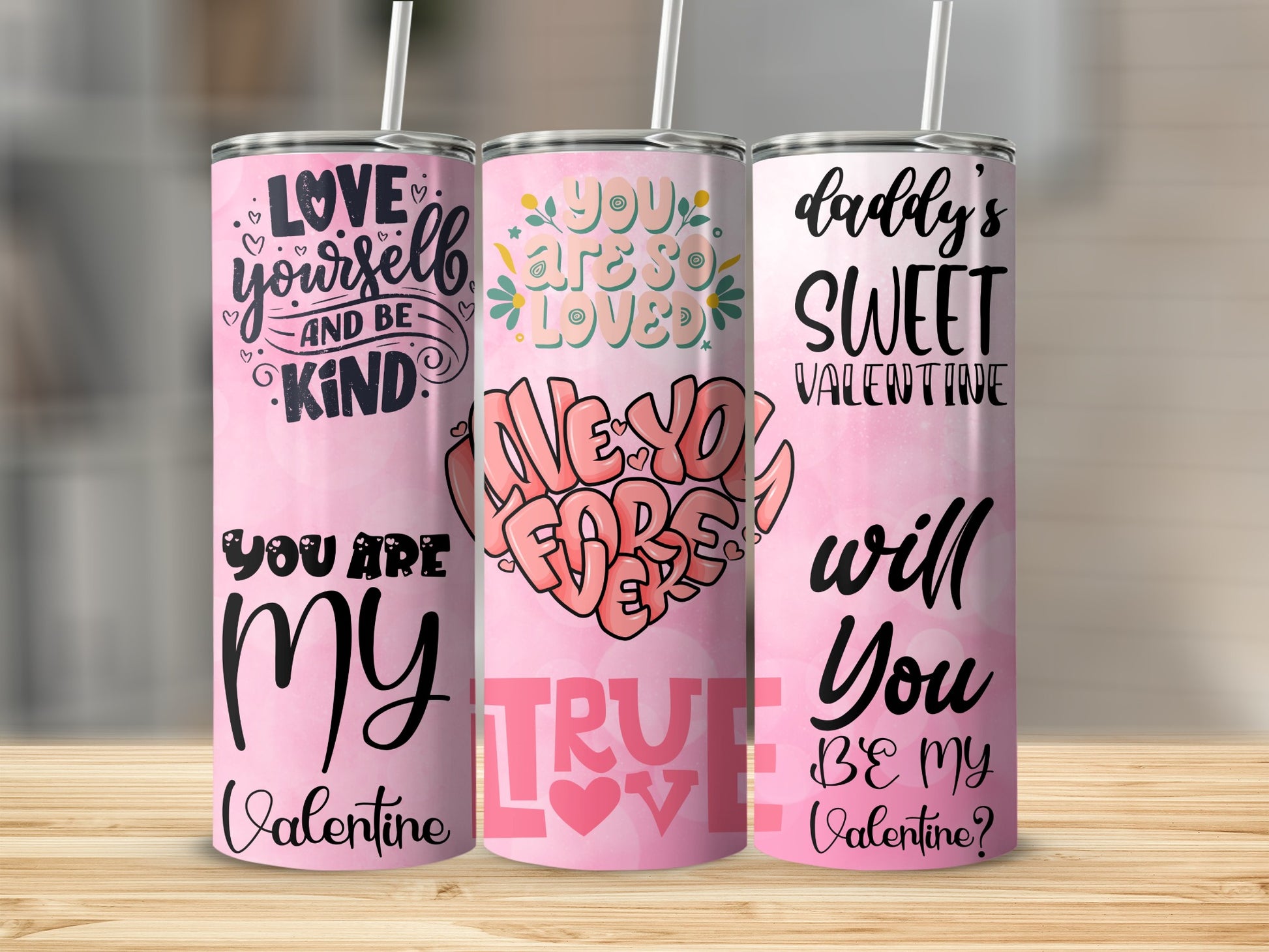 Valentine's Day Themed Straight Straw Tumbler Cup