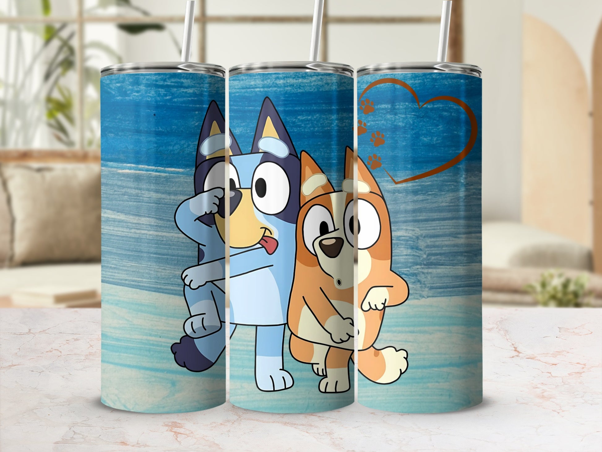 Cartoon Characters Dancing Blue Background Tumbler