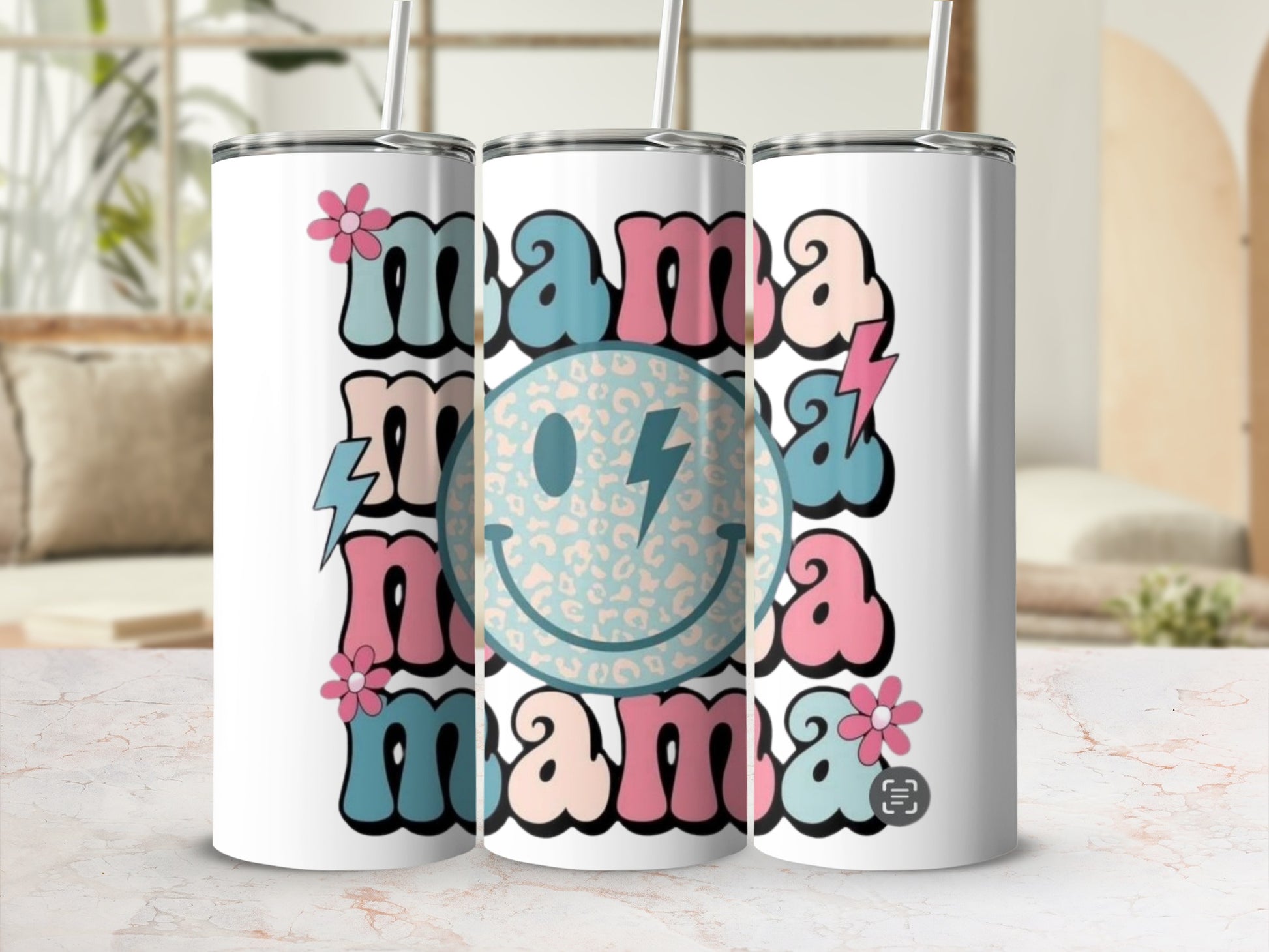 Mama Leopard Smiley Face Pastel Colors Tumbler