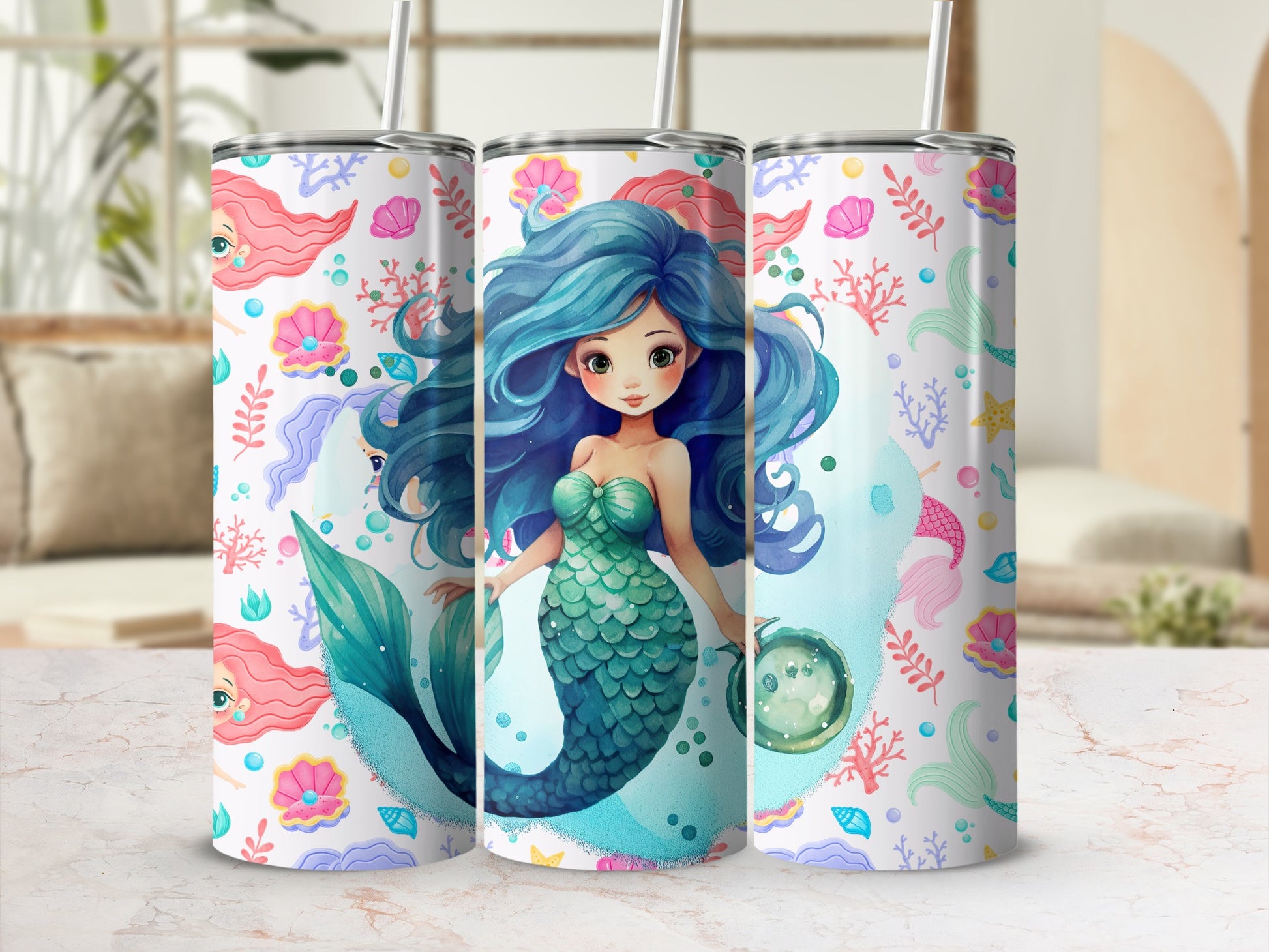 Colorful Mermaid Design Insulated Tumbler Drinkware