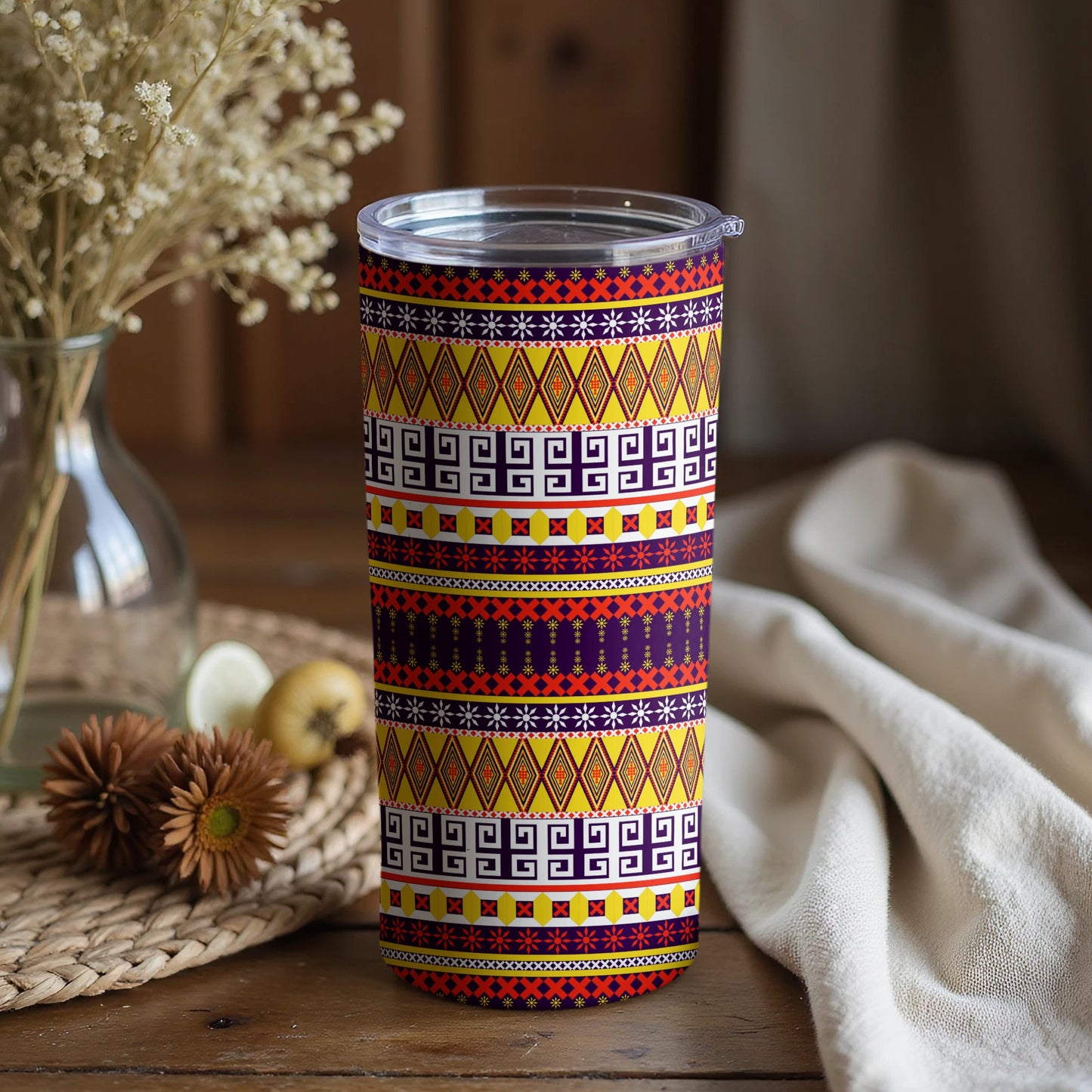 Geometric Patterned Insulated Travel Tumbler