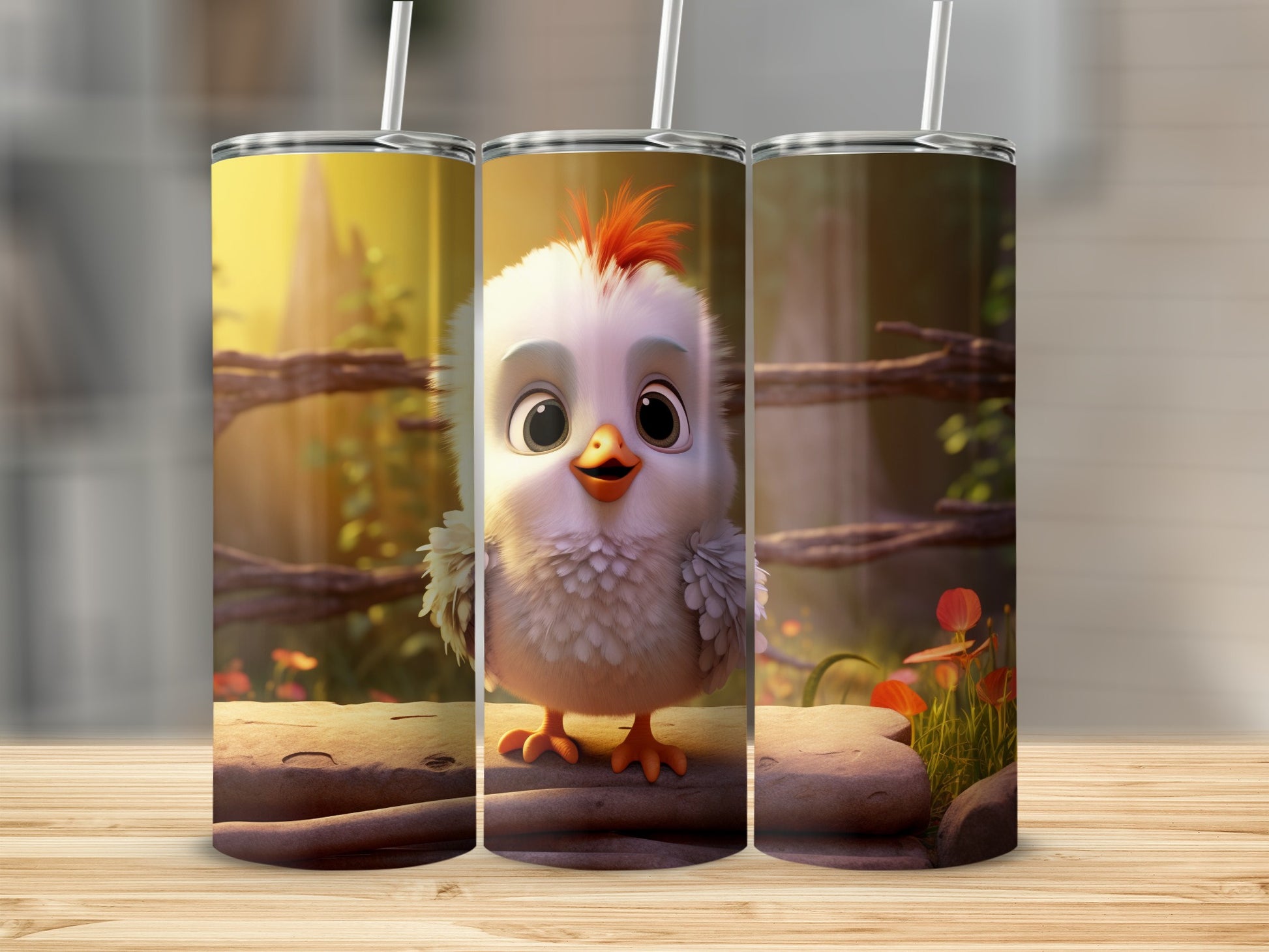 Cute Animated Chick with Scenic Background Tumbler