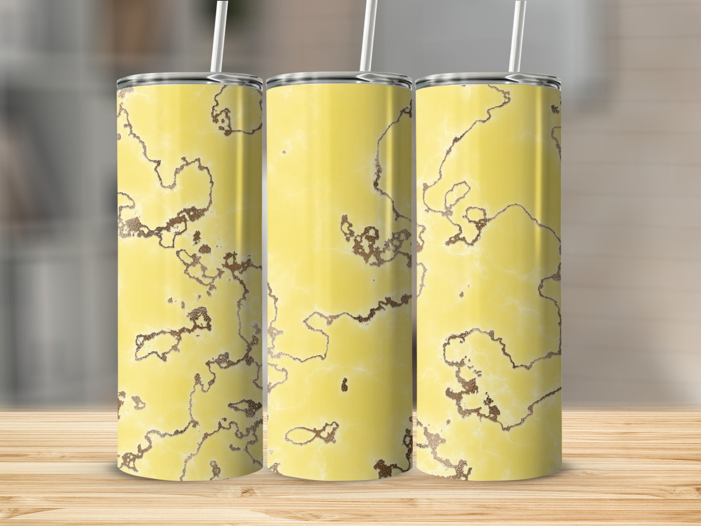 Yellow and Bronze Artistic Marble Design Style Tumblers