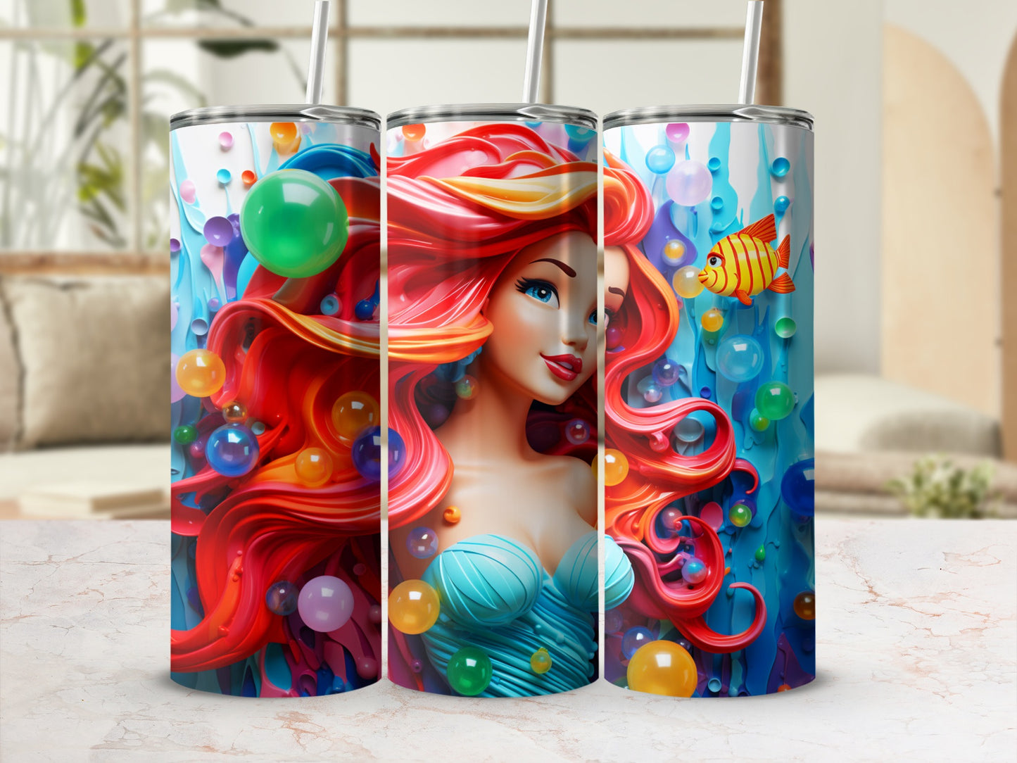 Colorful Mermaid and Fish Design Insulated Tumbler