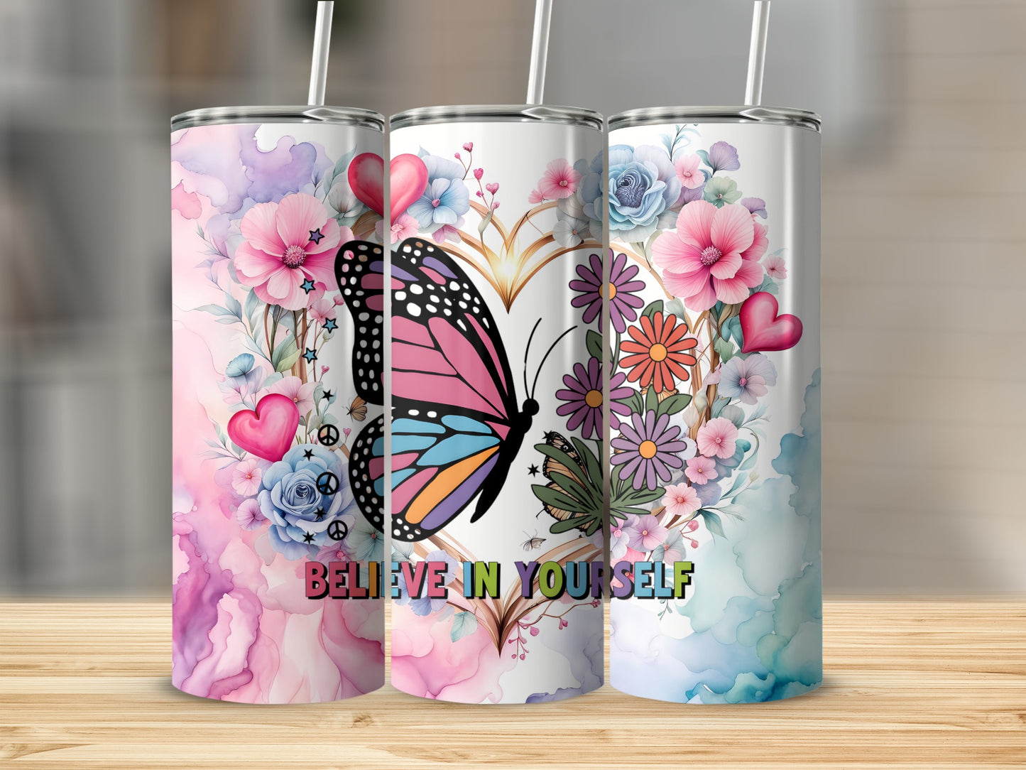 Colorful Floral Believe in Yourself Tumbler Cup