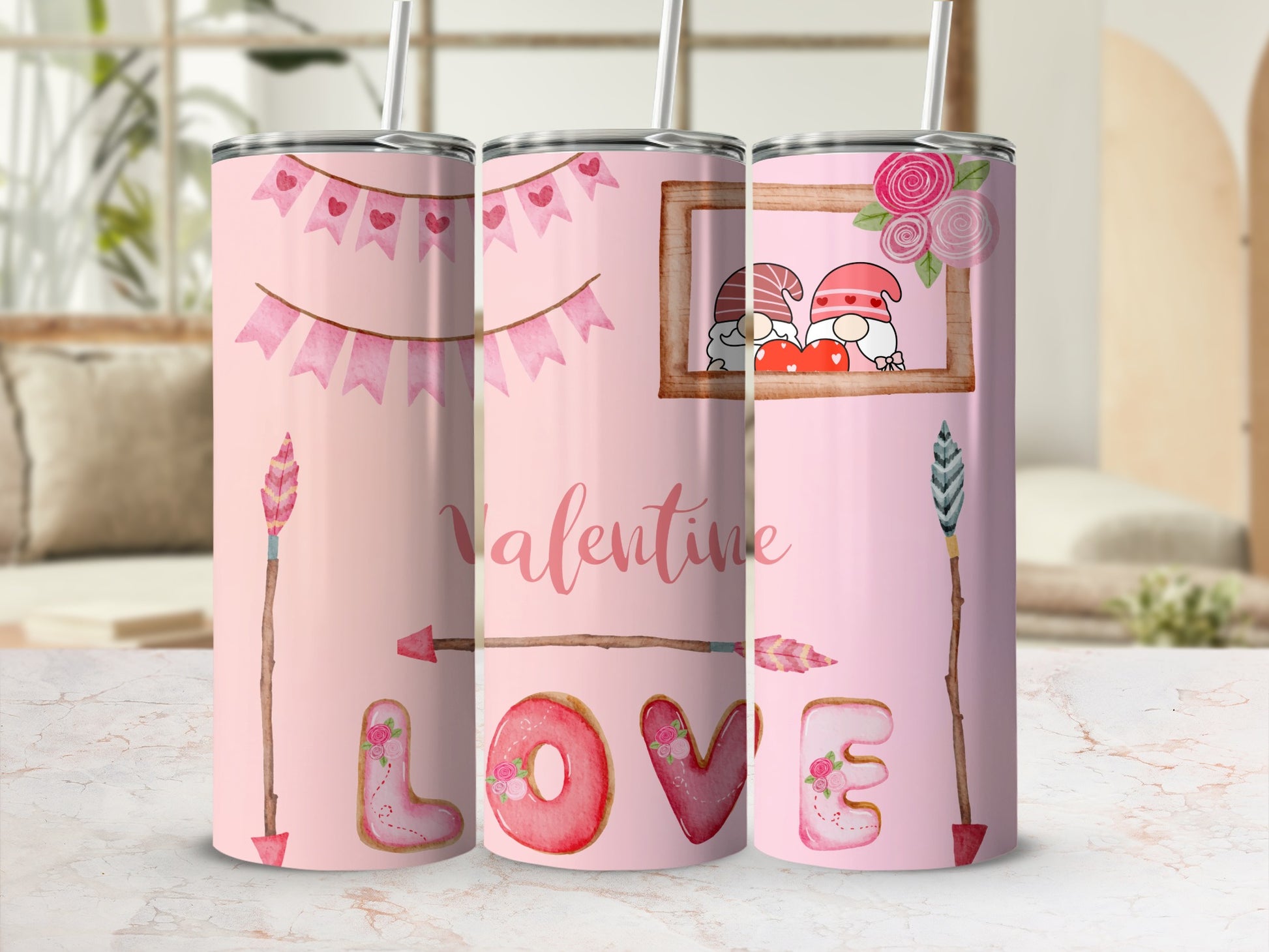 Cute Pink Valentine Love Themed Tumbler Collection