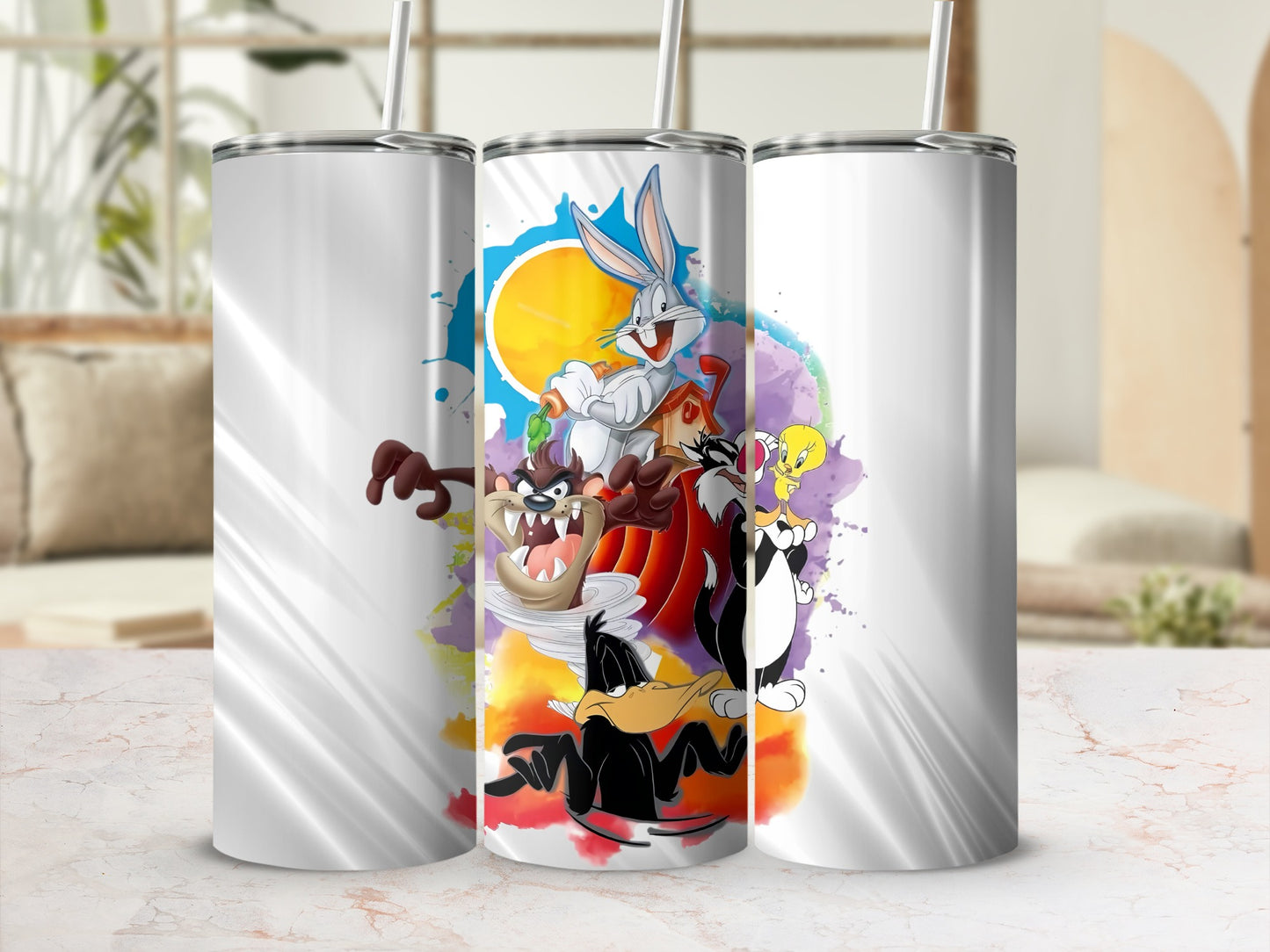 Colorful Cartoon Character Print Tumbler Design