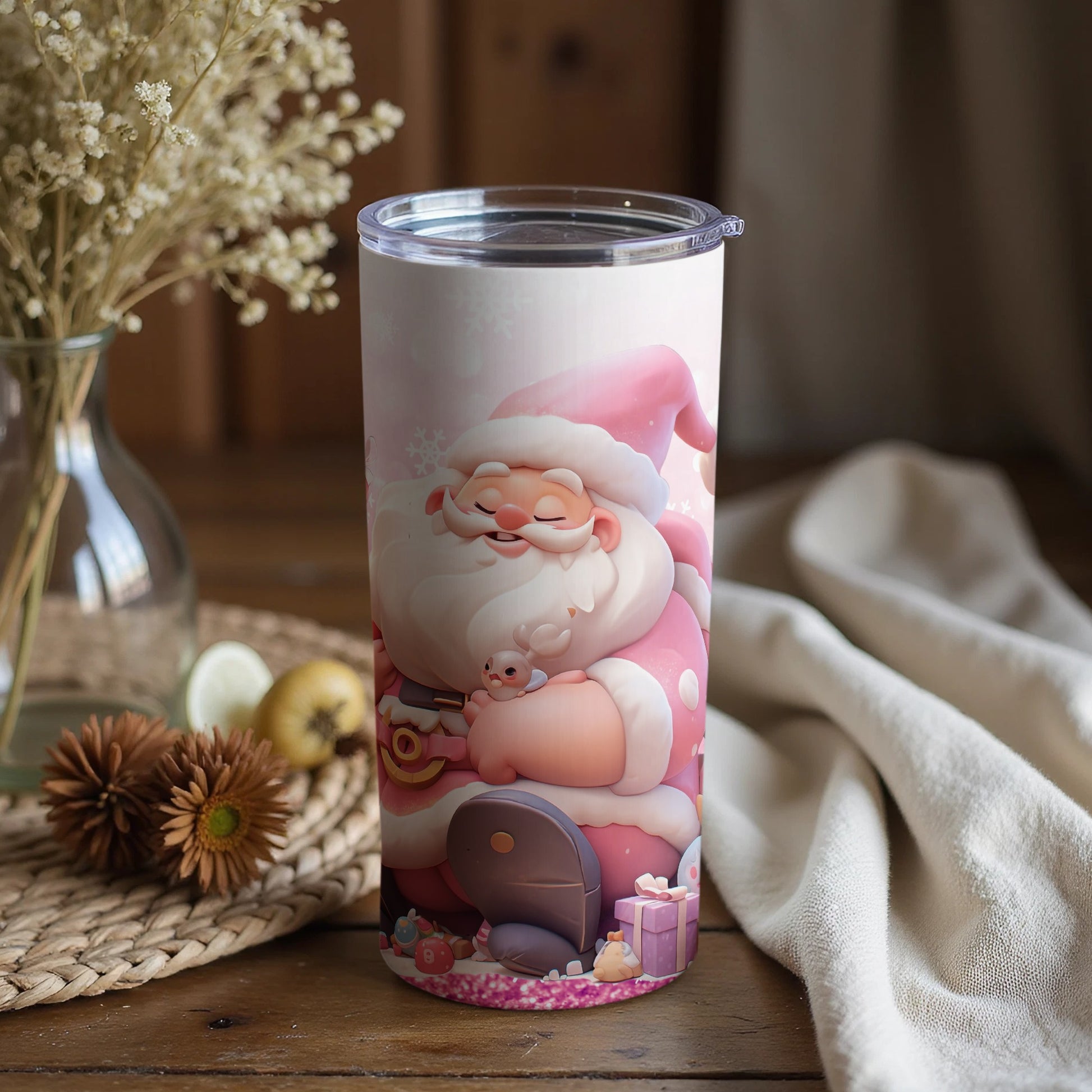 Cute Pink Santa Claus Tumbler Christmas Holiday Gift