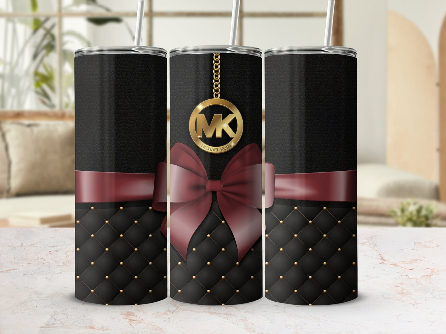 Black and Red Bow Design Tumbler Cup with Logo Print