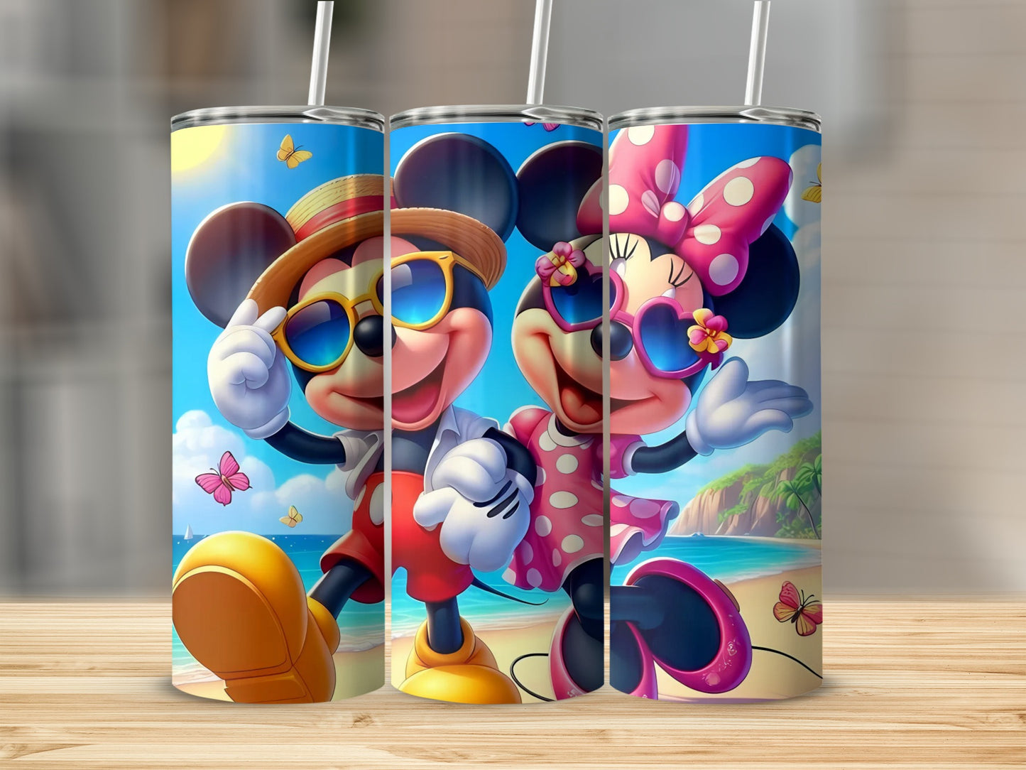 Cute Cartoon Mouse Beach Scene Design Tumbler Cup