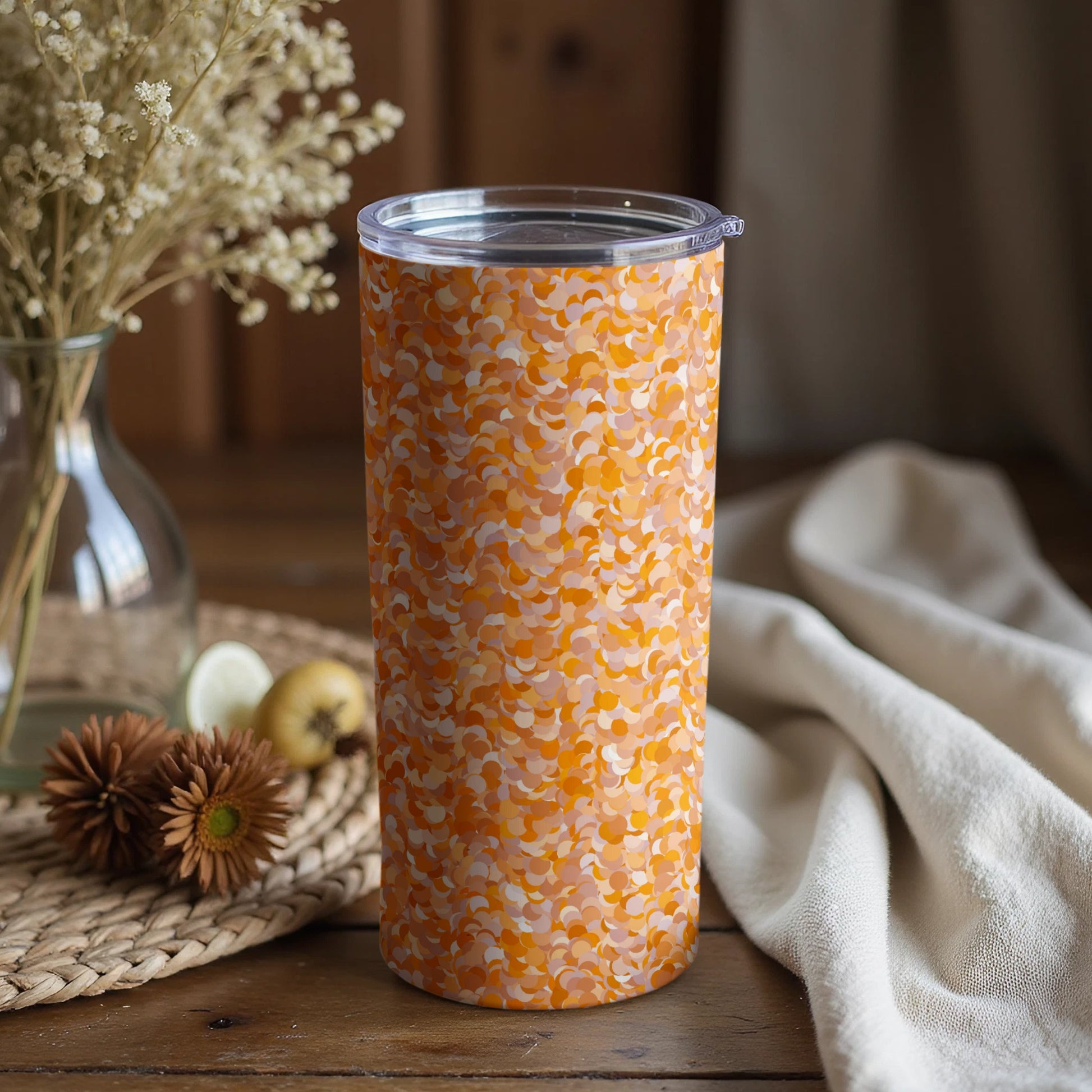 Vibrant orange patterned travel tumbler for your adventures