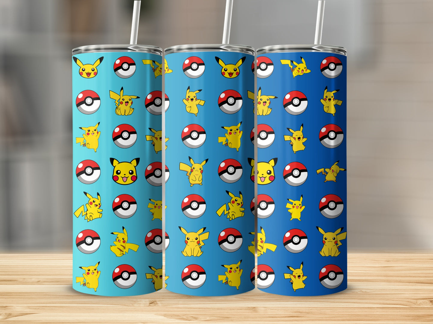 Colorful Pikachu and Pokeball Patterned Tumblers