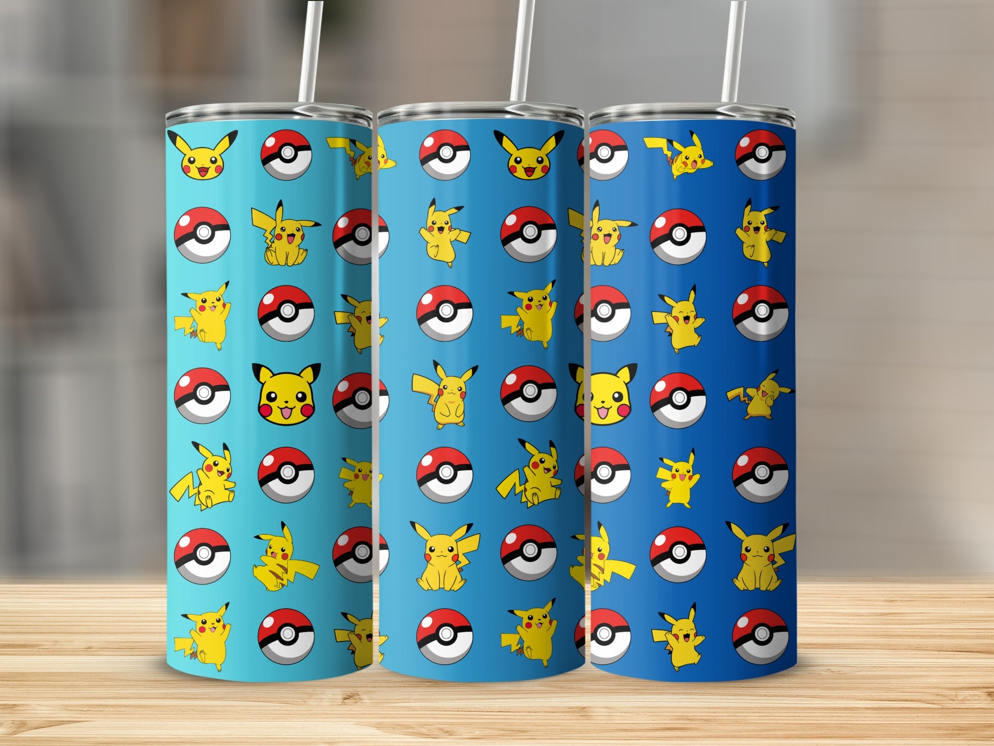 Colorful Pikachu and Pokeball Patterned Tumblers