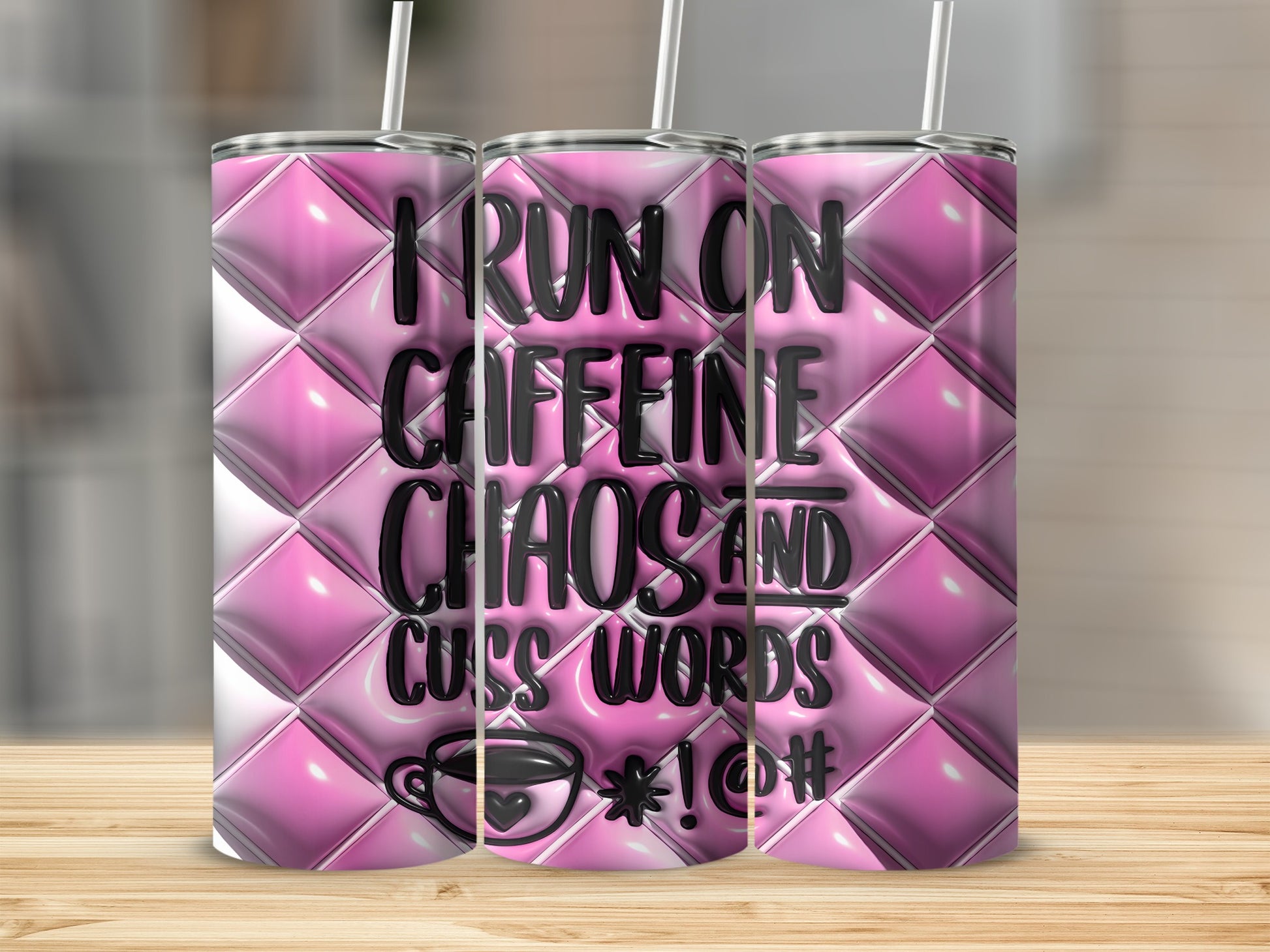 I RUN ON CAFFEINE CHAOS AND CUSS WORDS Pink Quilted Tumbler product type