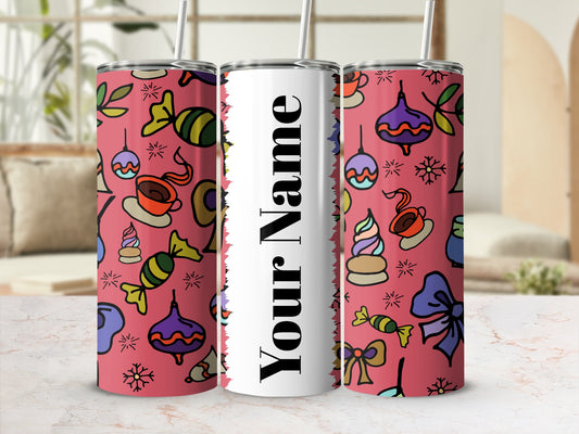 Personalized Holiday Themed Tumbler with Custom Name