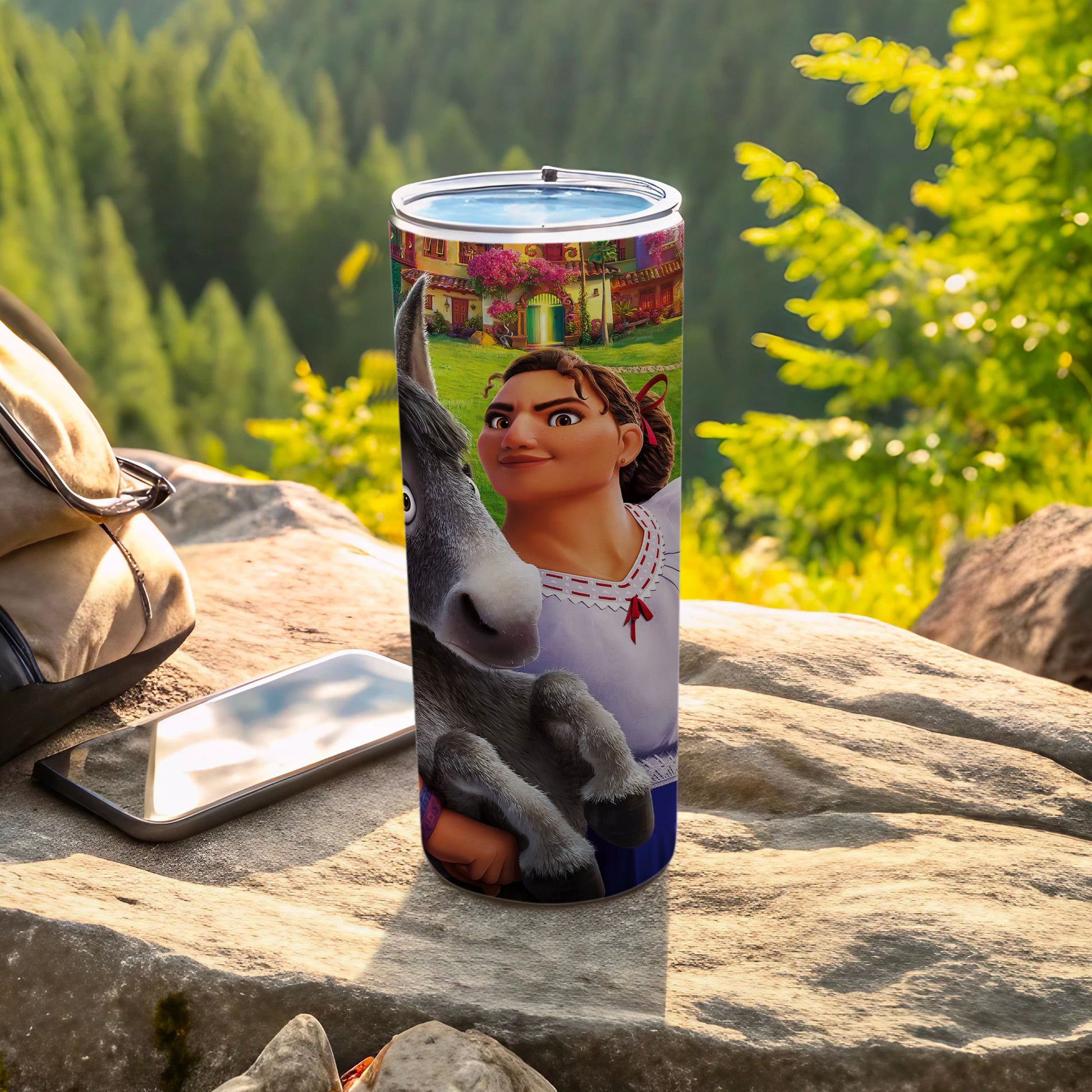 Character Print Tumbler with Mountain Scene Design