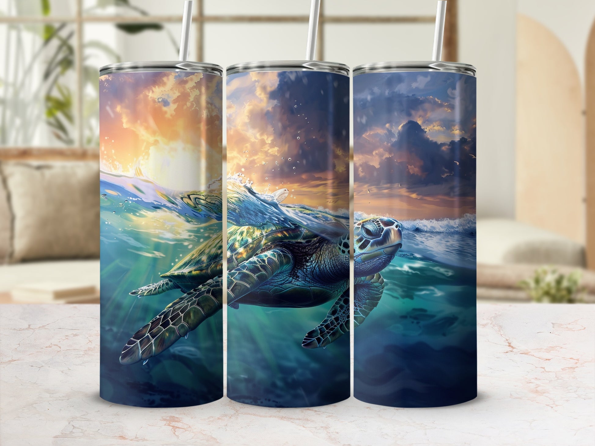 Sea Turtle Ocean Sunset Vibrant Sky Artwork product type