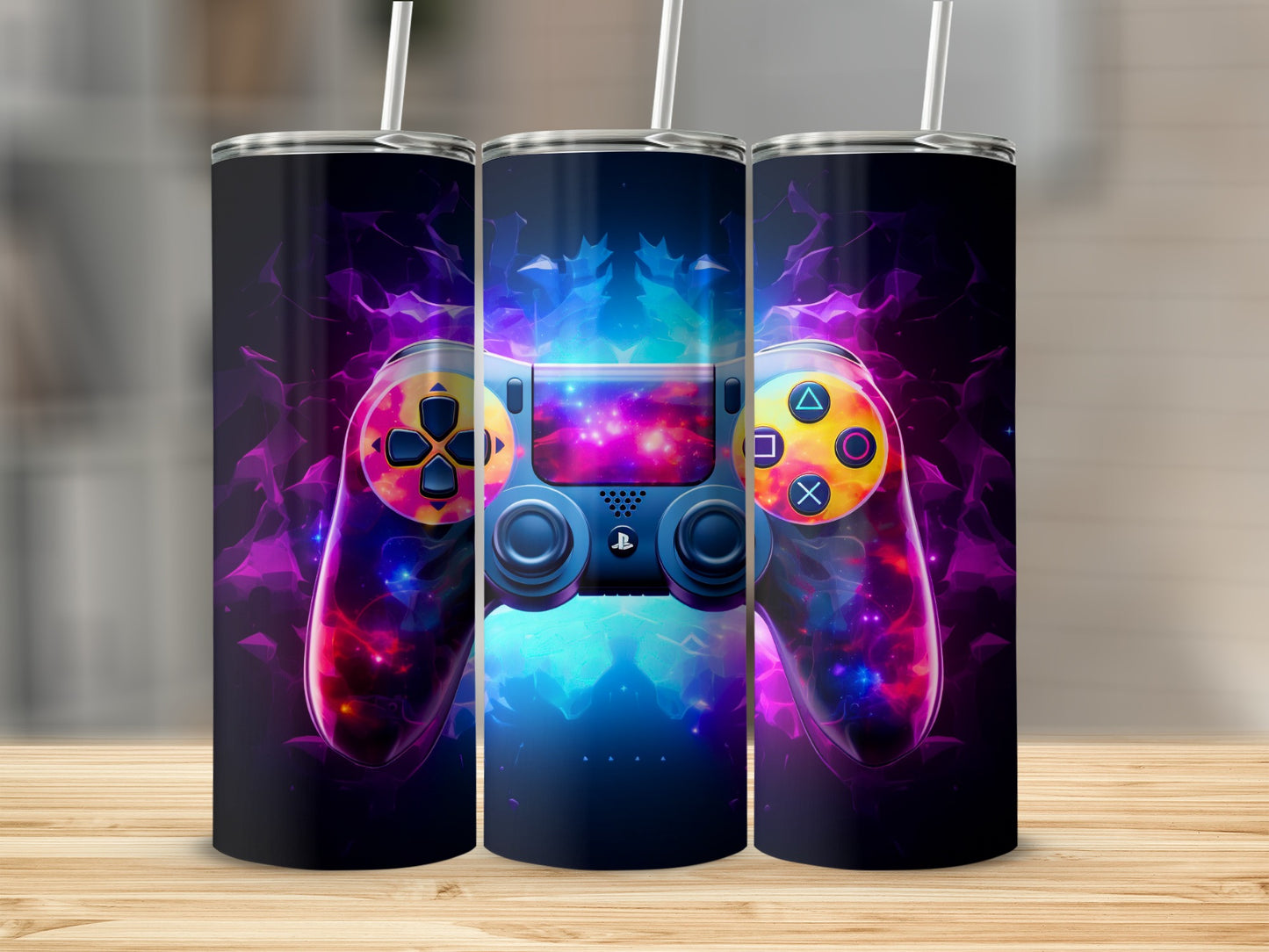 Neon Gaming Controller Design Tumbler Cup