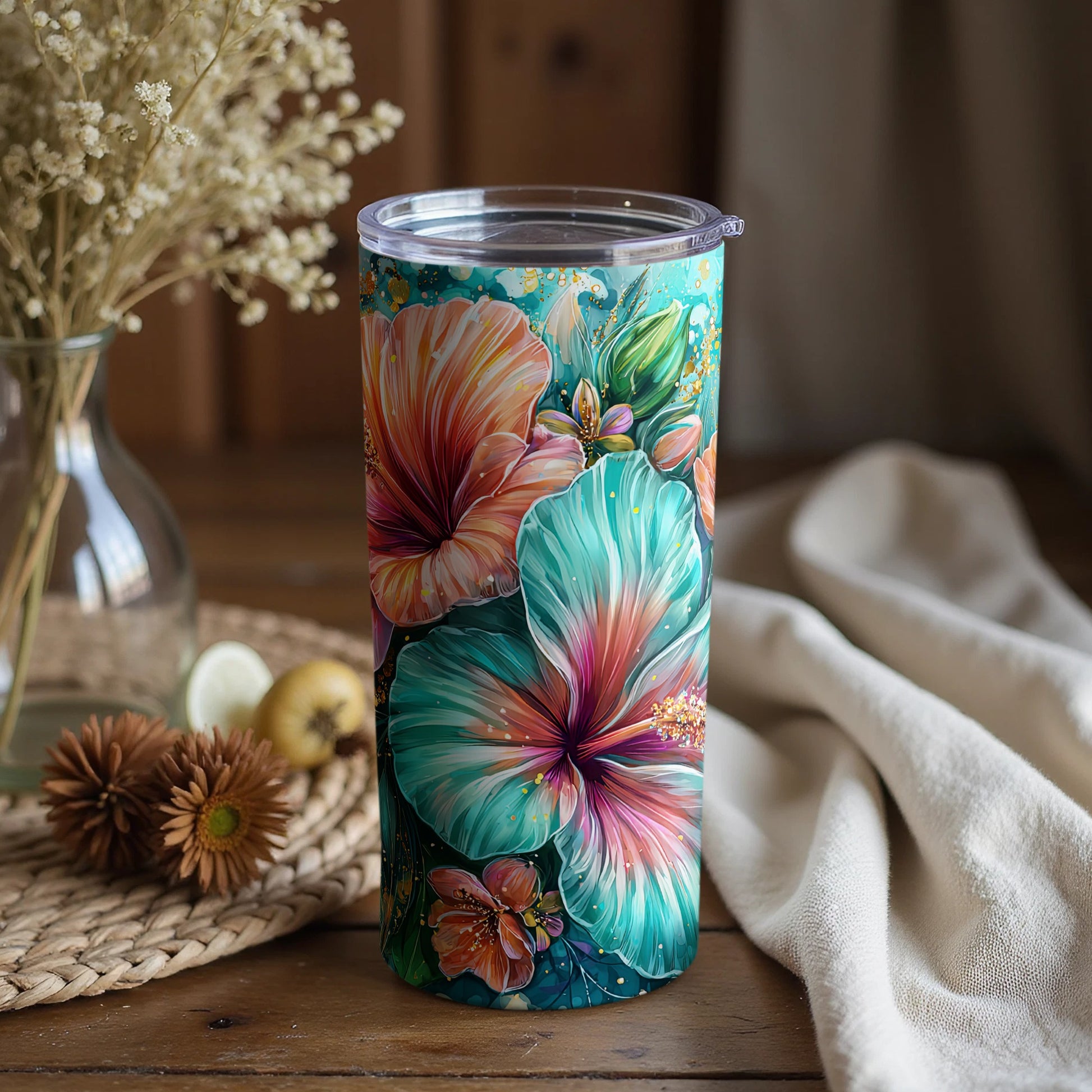 Vibrant Floral Insulated Tumbler for Colorful Beverages