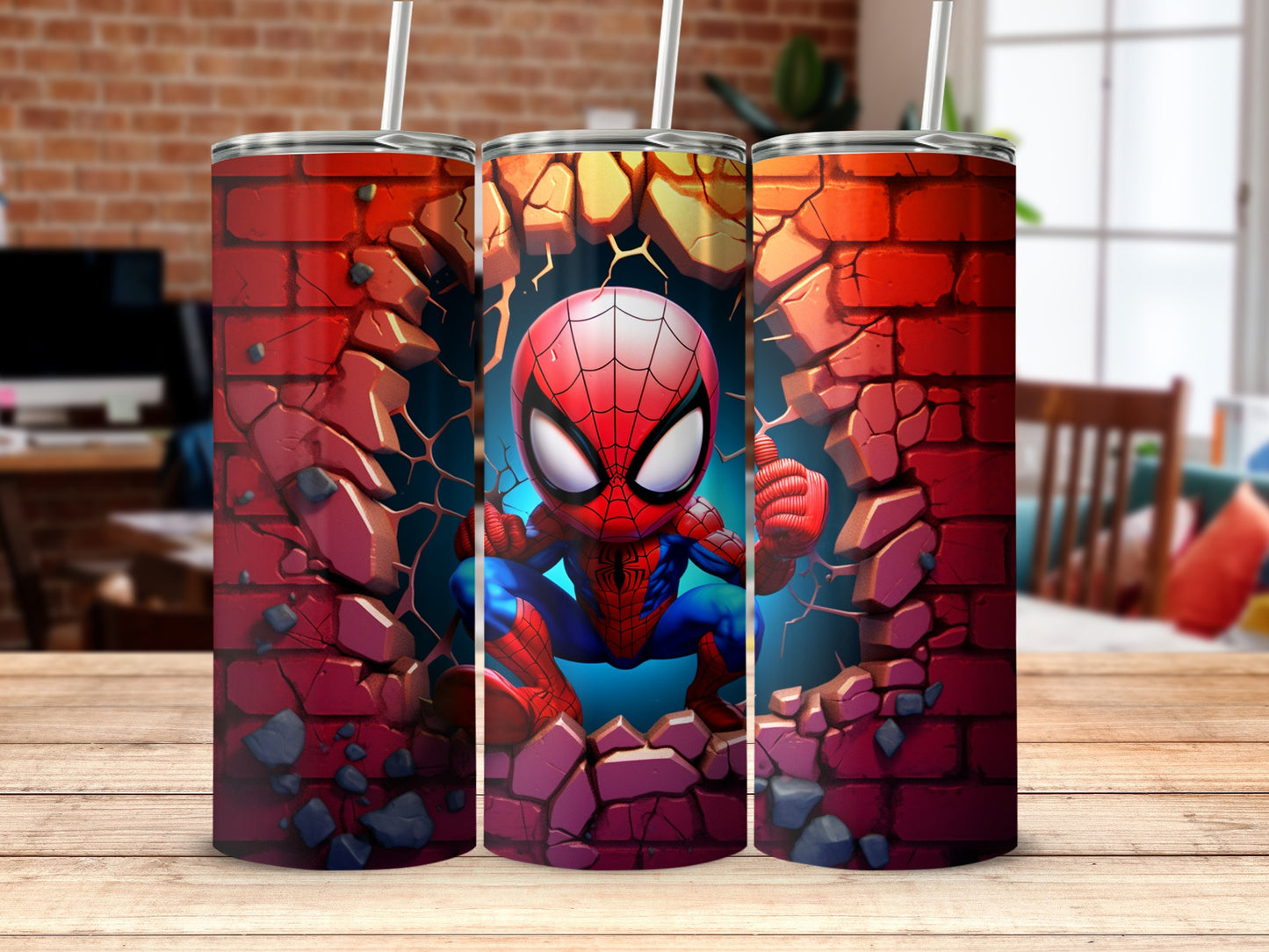 Spiderman Breaking Through Wall Design Tumbler