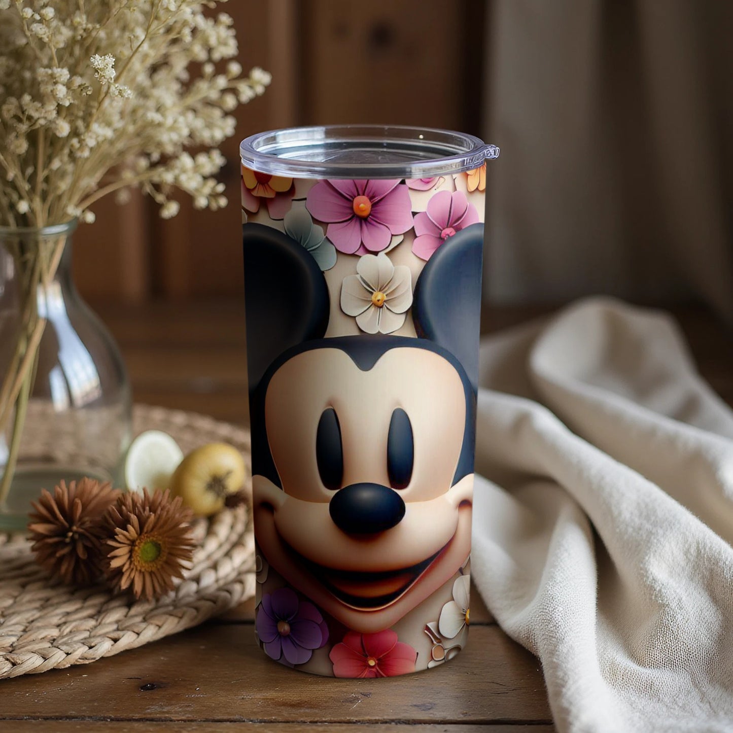 Cute Mickey Mouse Floral Tumbler for Refreshing Drinks