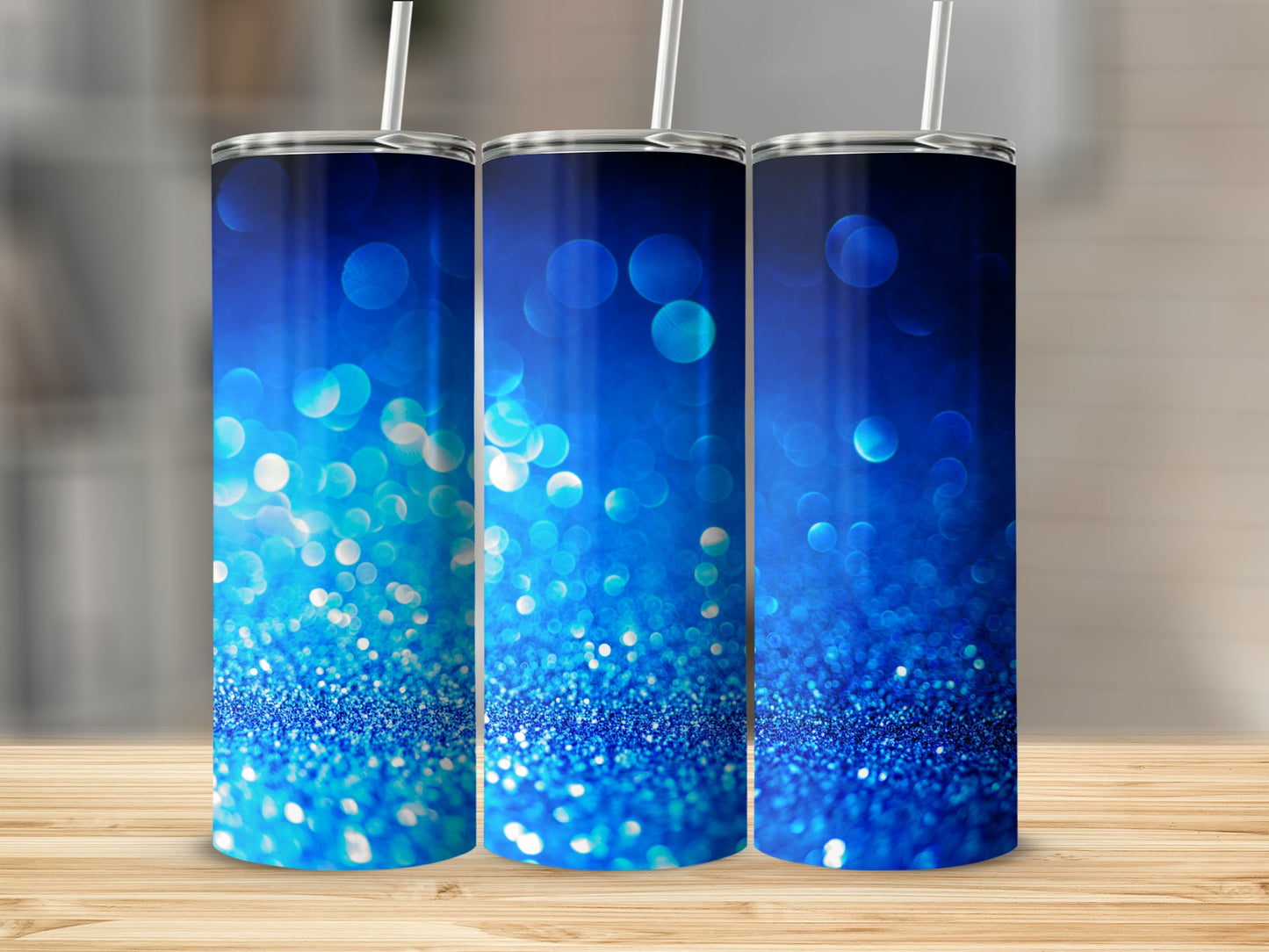 Blue Bokeh Lights Glitter Effect Tumbler Product