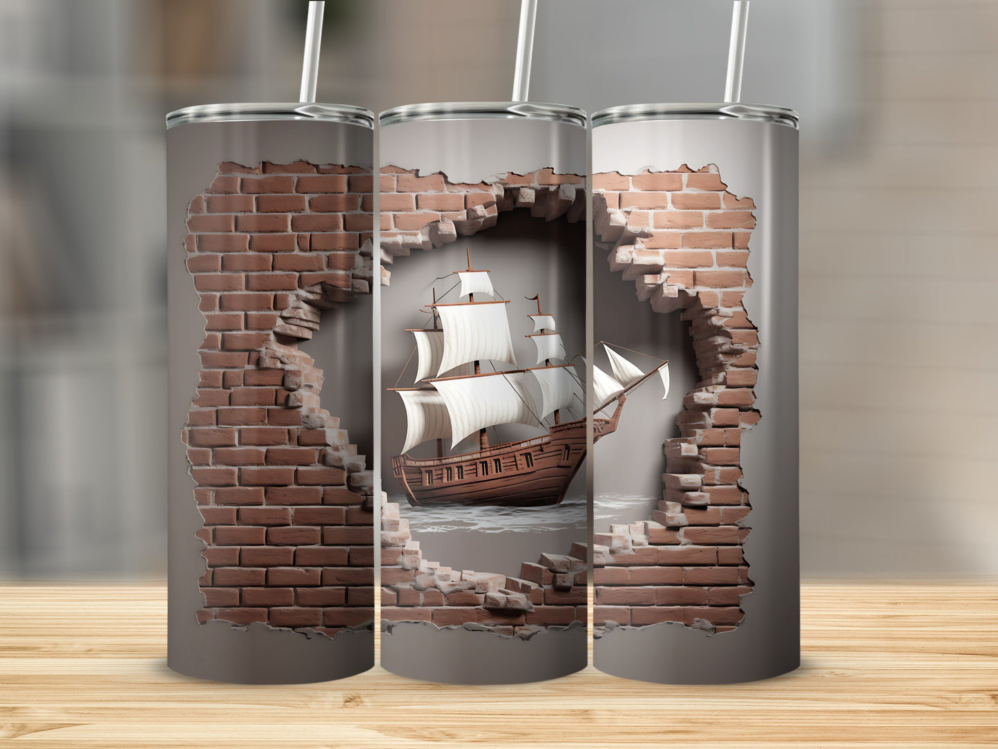 Ship Breaking Through Brick Wall Design Tumbler product
