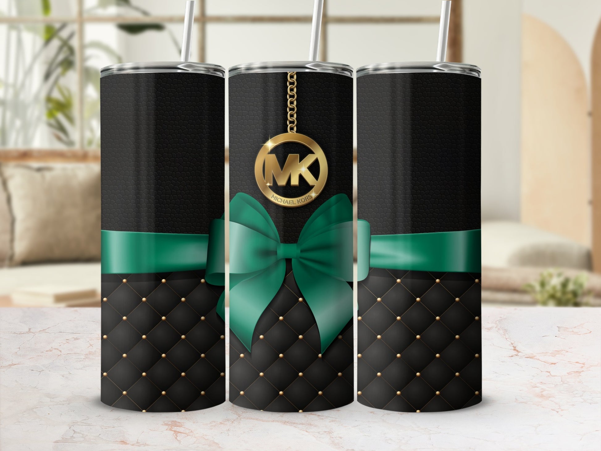 Stylish Black and Green Tumbler with Gold Accent