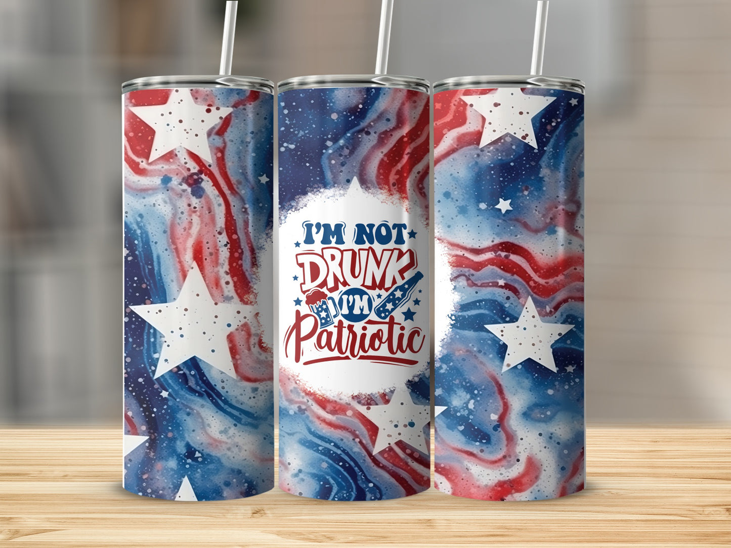 White stars on a red and blue marbled background, with text.