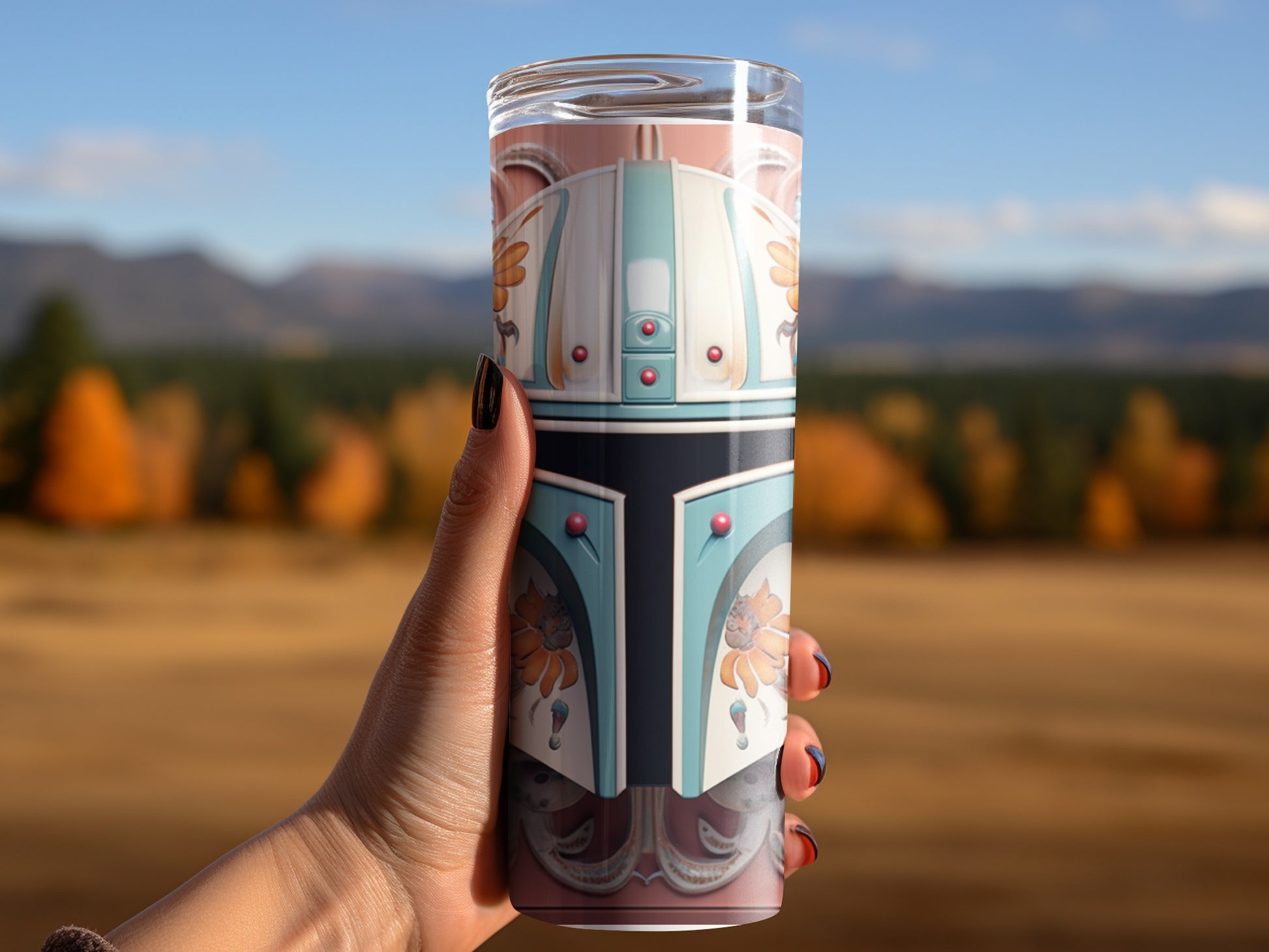 Mandalorian Inspired Travel Mug with Scenic Background