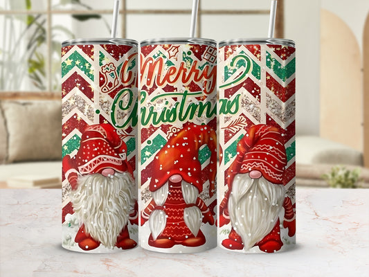Festive Gnome Merry Christmas Skinny Tumbler