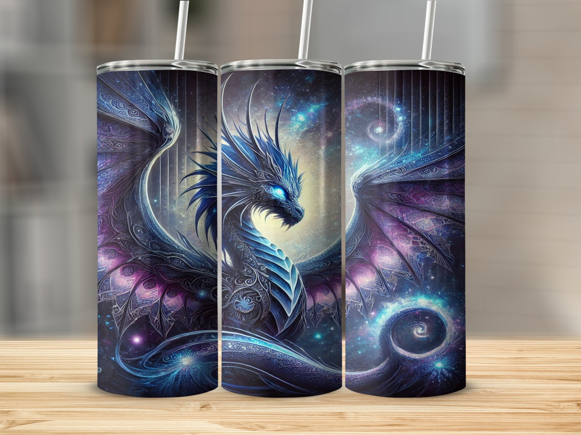 Cosmic Dragon Themed Beverage Tumbler for Hot and Cold