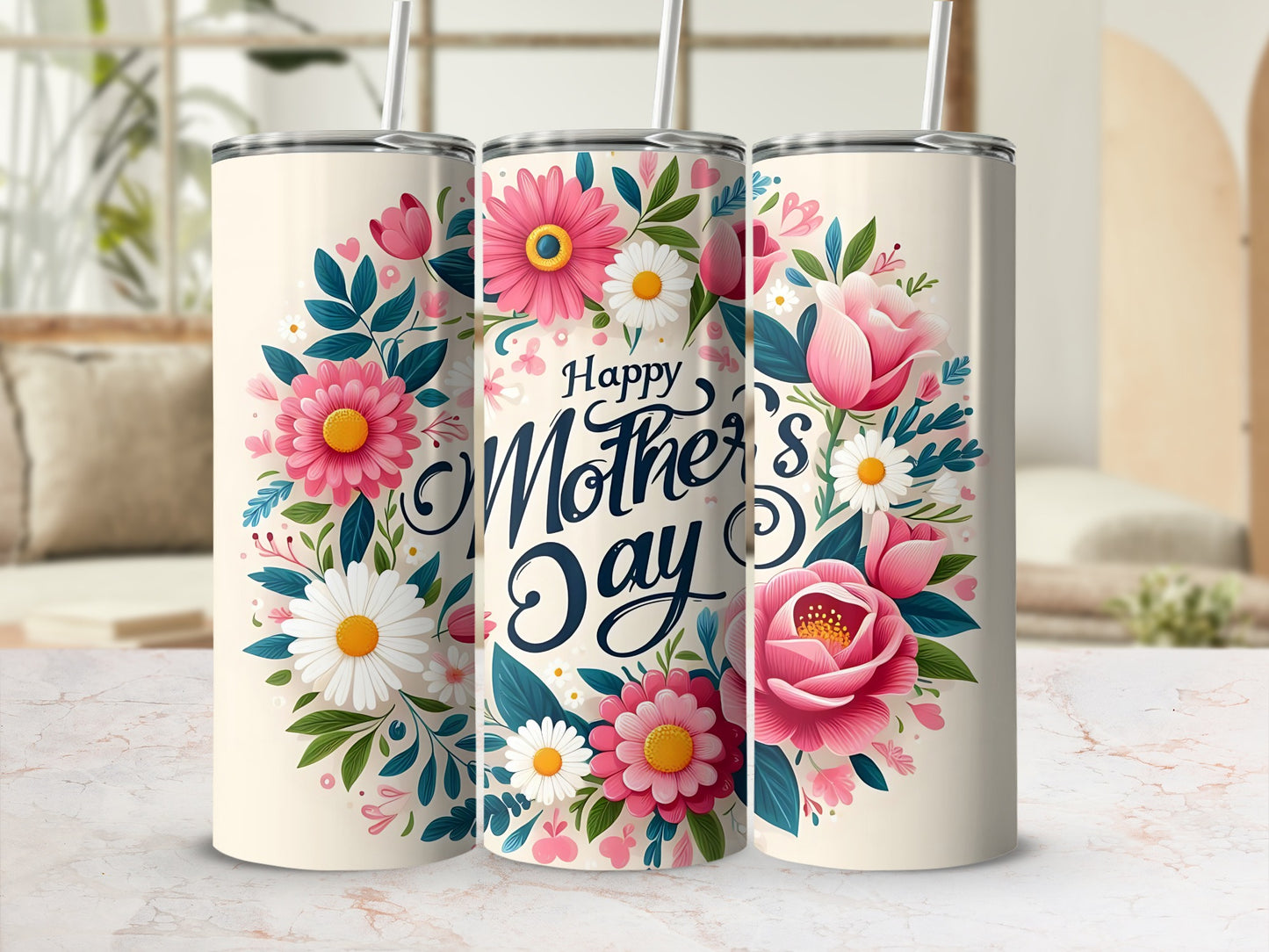 Beautiful Happy Mother's Day Floral Design Tumbler Cup