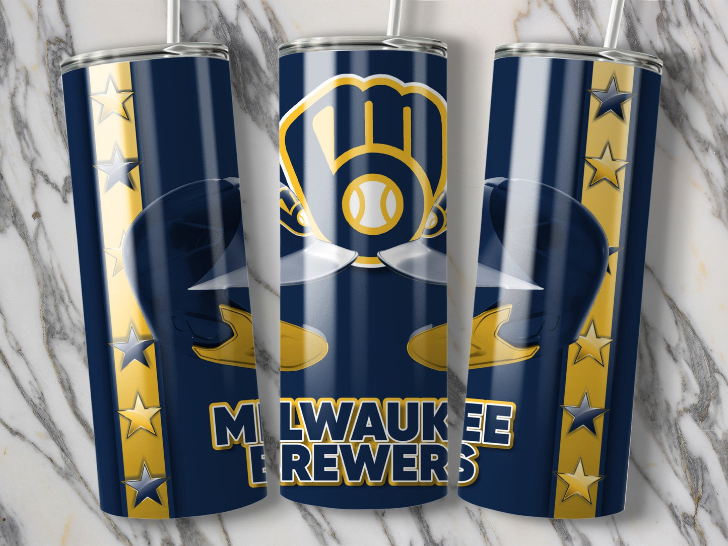 Milwaukee Brewers Baseball Helmets and Stars Tumblers