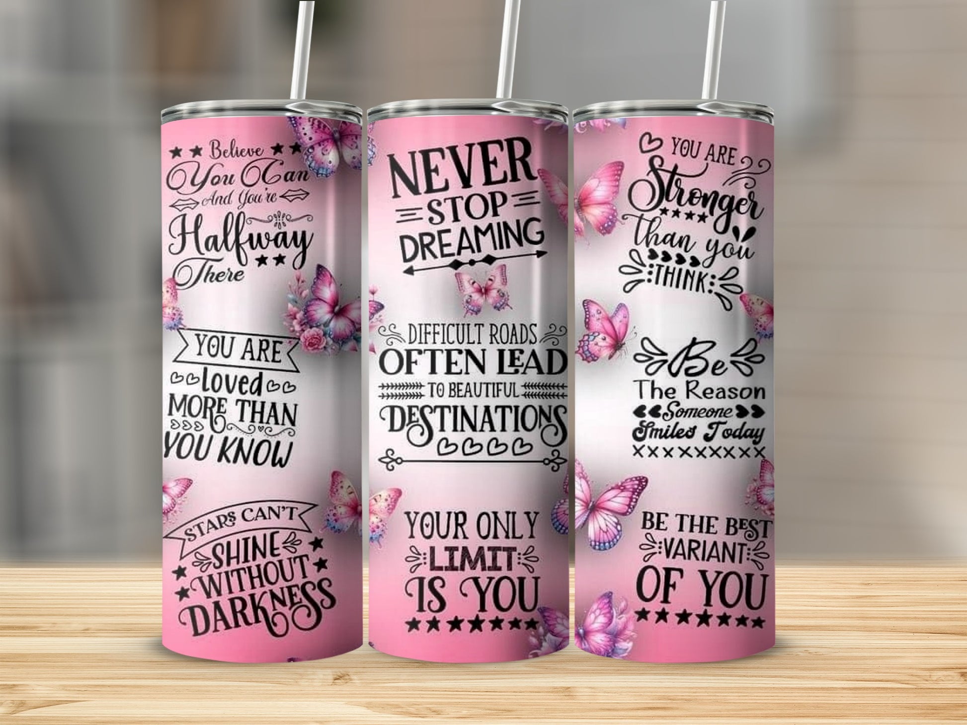 Inspirational Motivational Butterfly Tumbler Set