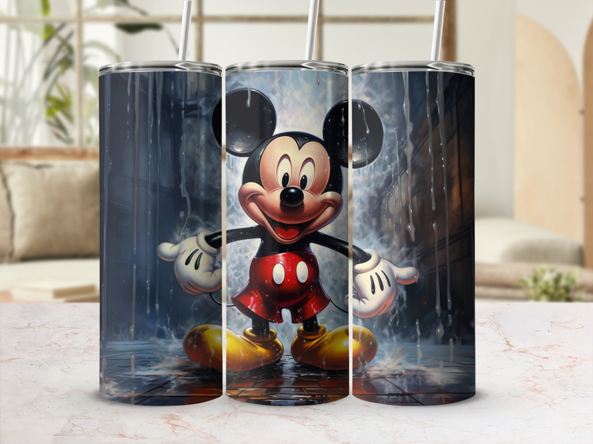 Mickey Mouse Inspired Tumbler with Straw Design