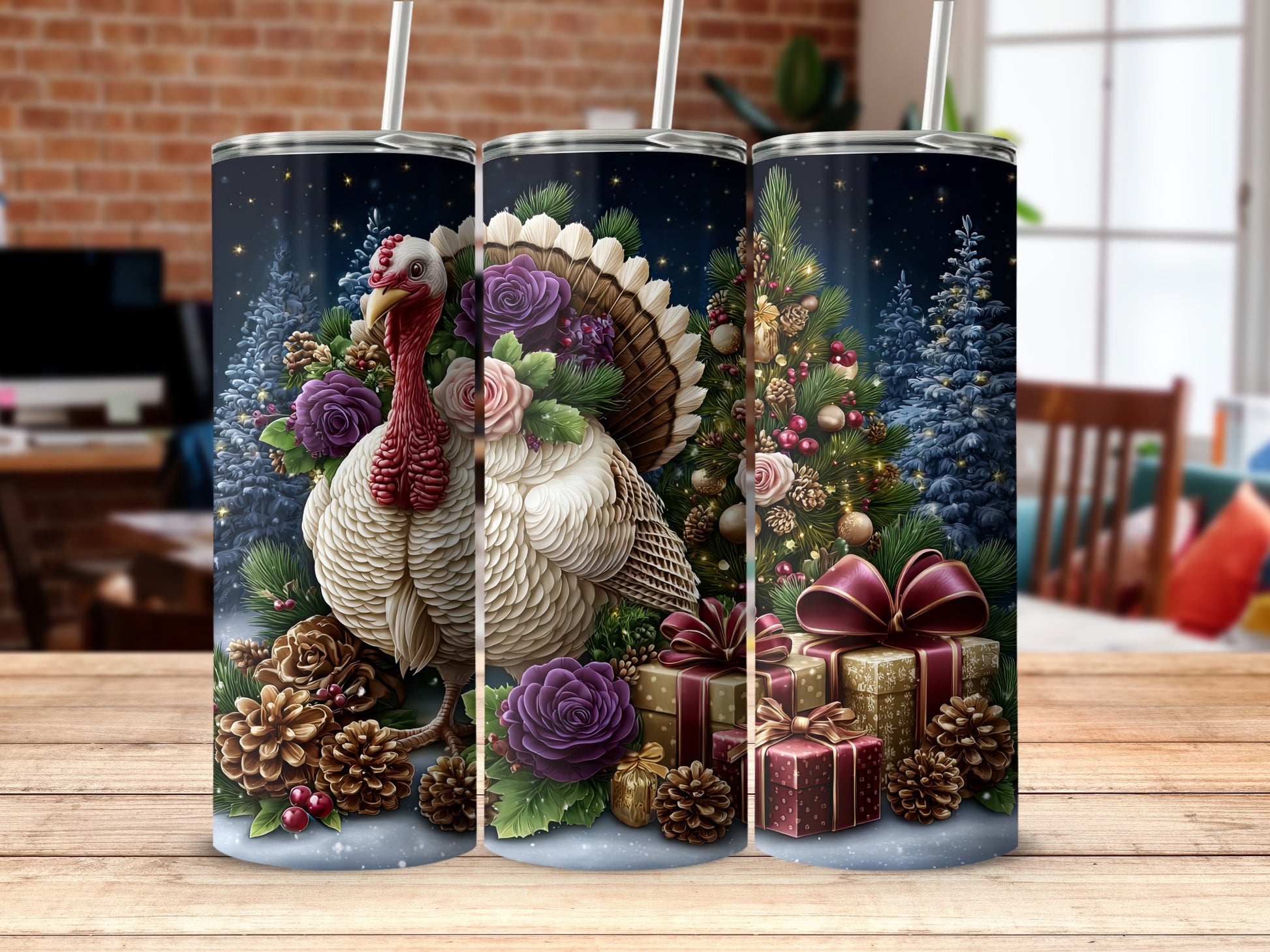Festive Christmas Turkey Decorative Tumbler Product