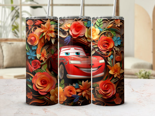 Colorful Car and Flowers Design Tumbler Product