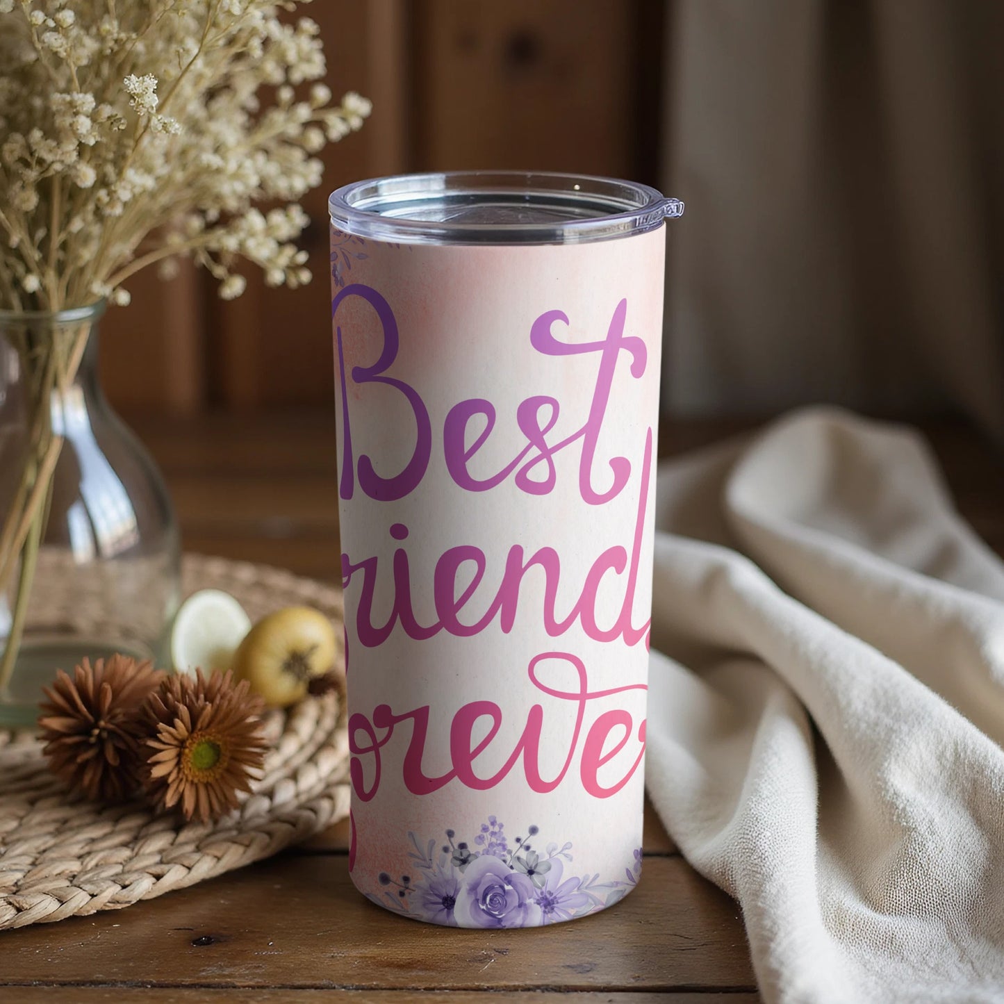 Best Friends Forever Floral Design Tumbler Cup