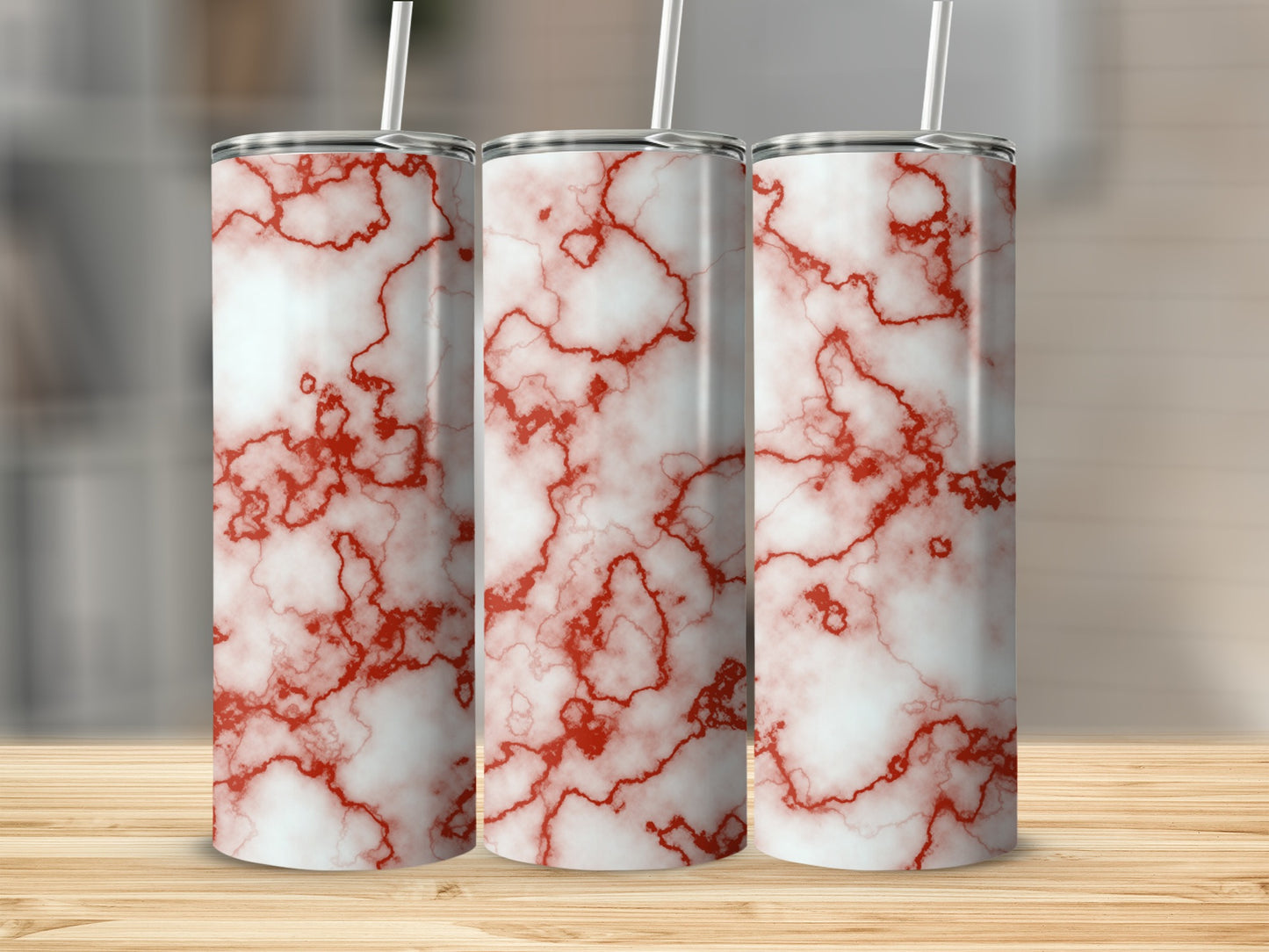 Veined Crimson on Pale Texture Abstract Design Tumblers