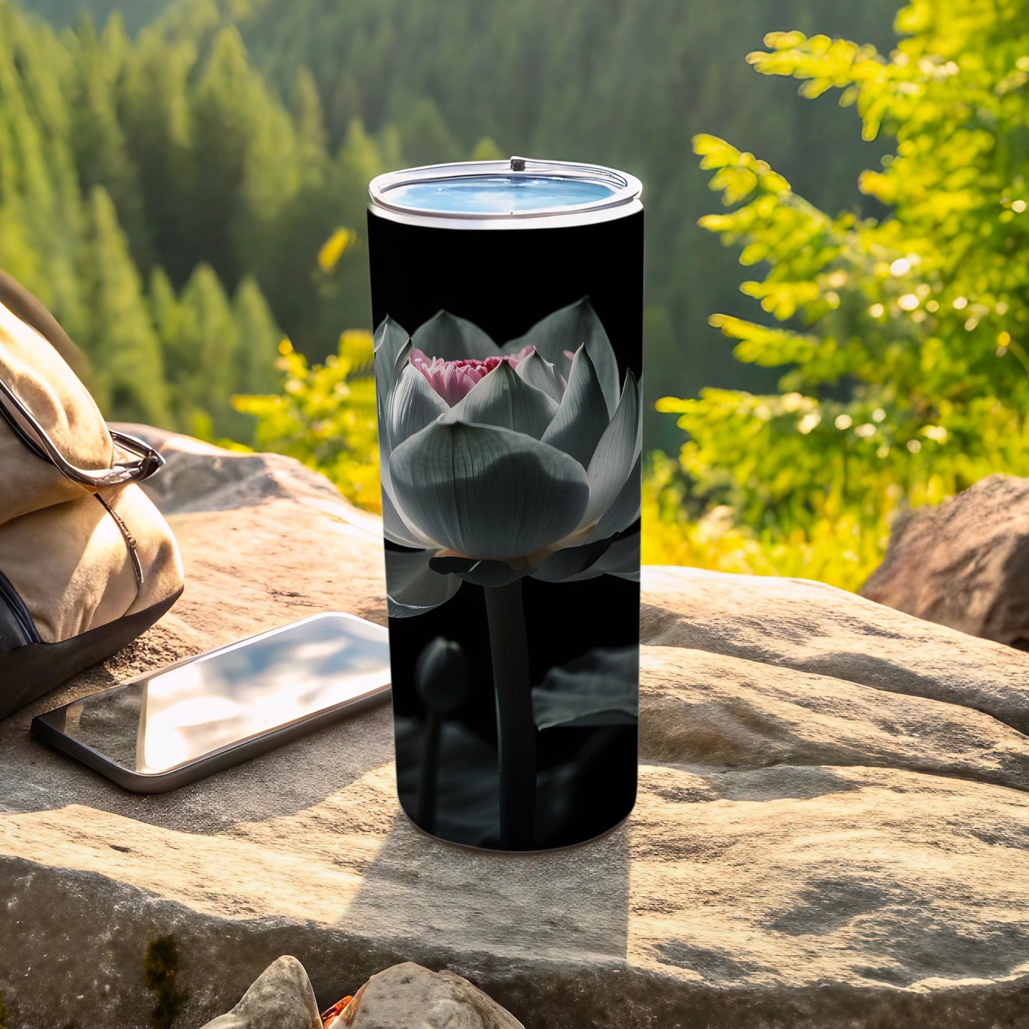 White Black Pink Lotus Design Outdoor Tumbler product type