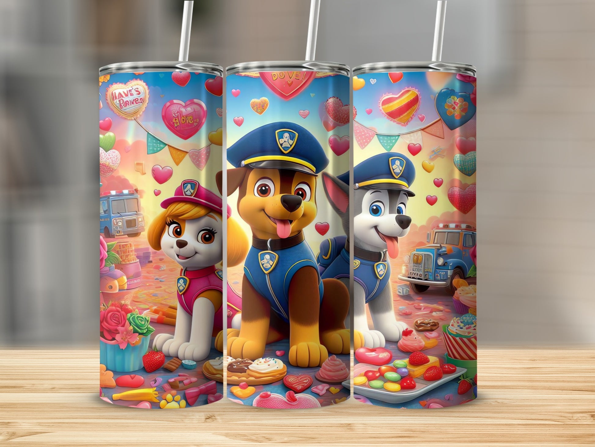 Adorable Cartoon Pups Valentines Theme Tumbler Set