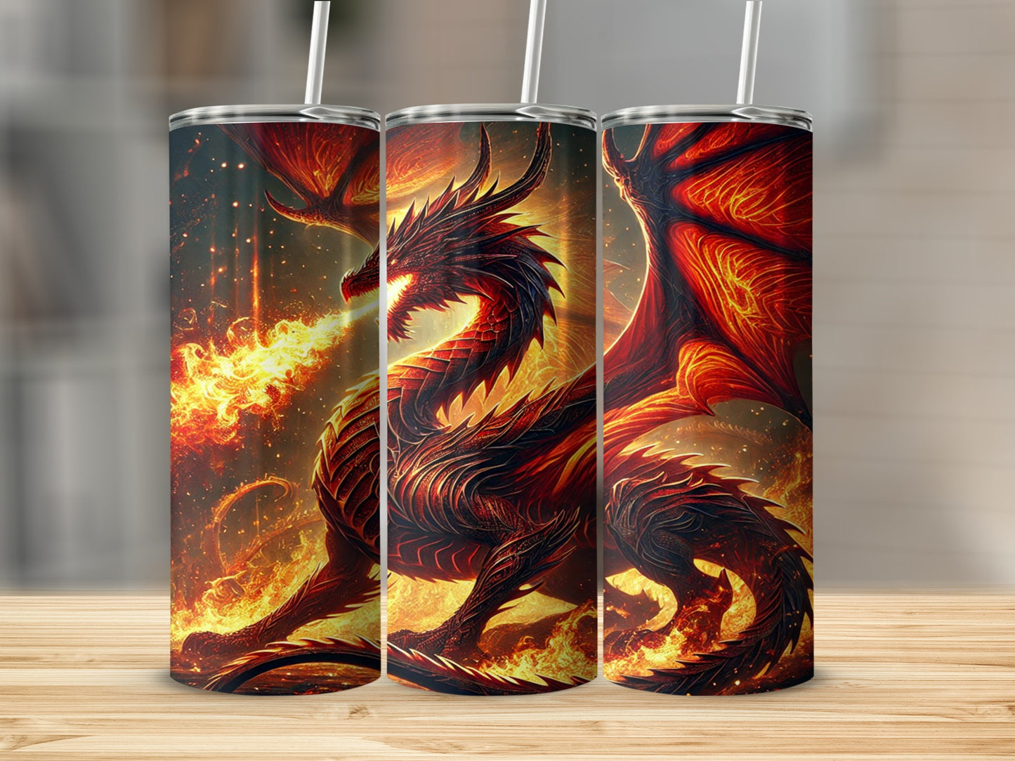 Fierce Fire-Breathing Dragon Artwork Tumbler Flask